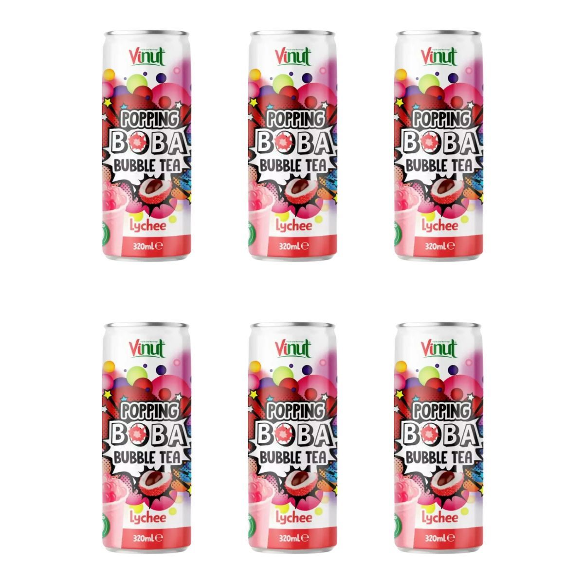 Image of Popping Boba Bubble Tea Drink Lychee Cult Drink 320ml 6-pack