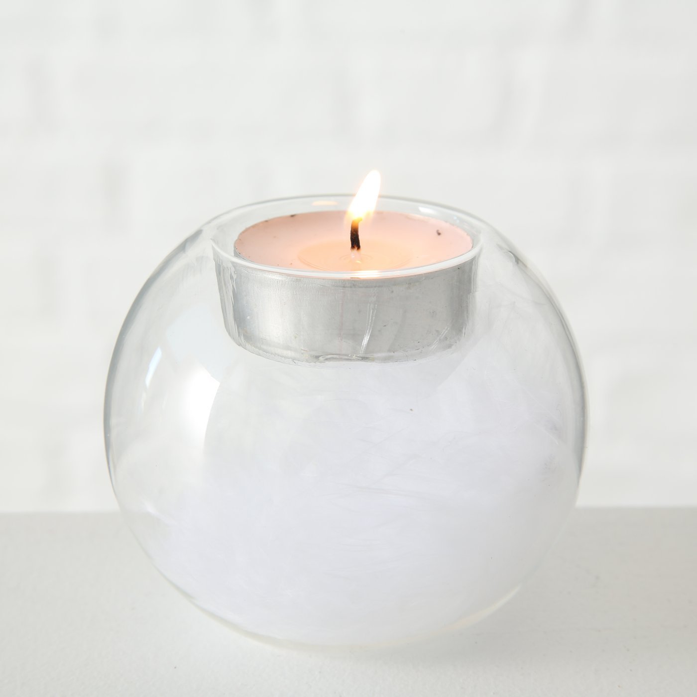 Image of Tea Light Holder Feathers - 12pcs Set Round Glass Tea Lights With , 9 Cm Height, 8 Cm Diameter, Elegant Decoration For Table, Windowsill & Living Room
