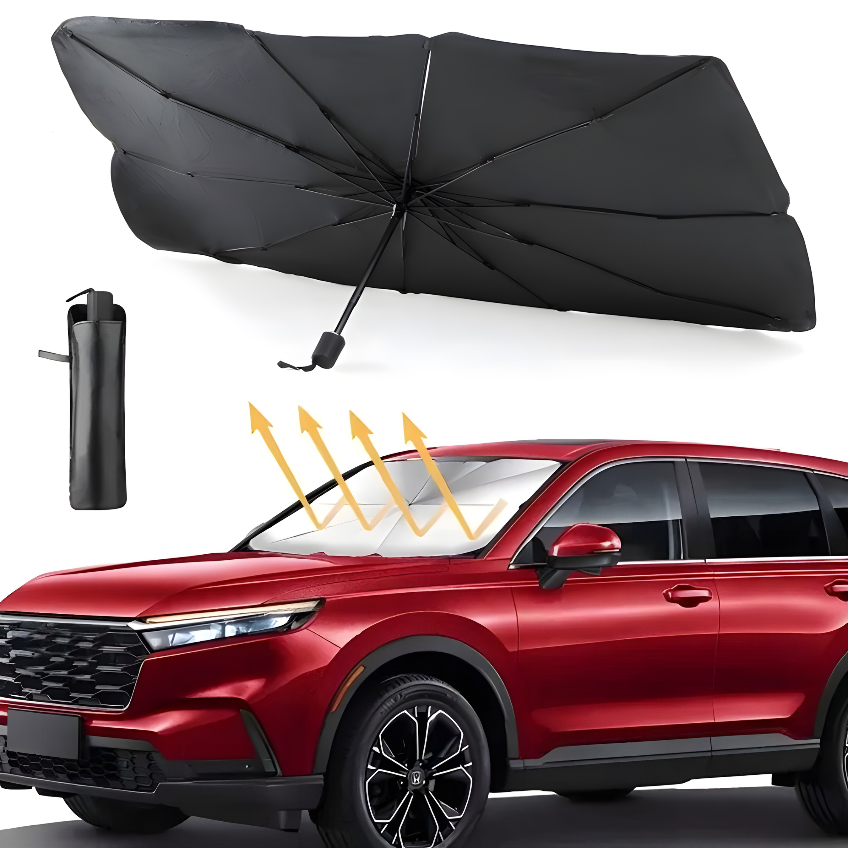 E-shop Retoo DriveTech Autoscheiben-Sonnenschutz, 123×65 cm faltbarer Sonnenblende mit Tragetasche, 10-Arm-Design und Kippgestell, Schutz vor