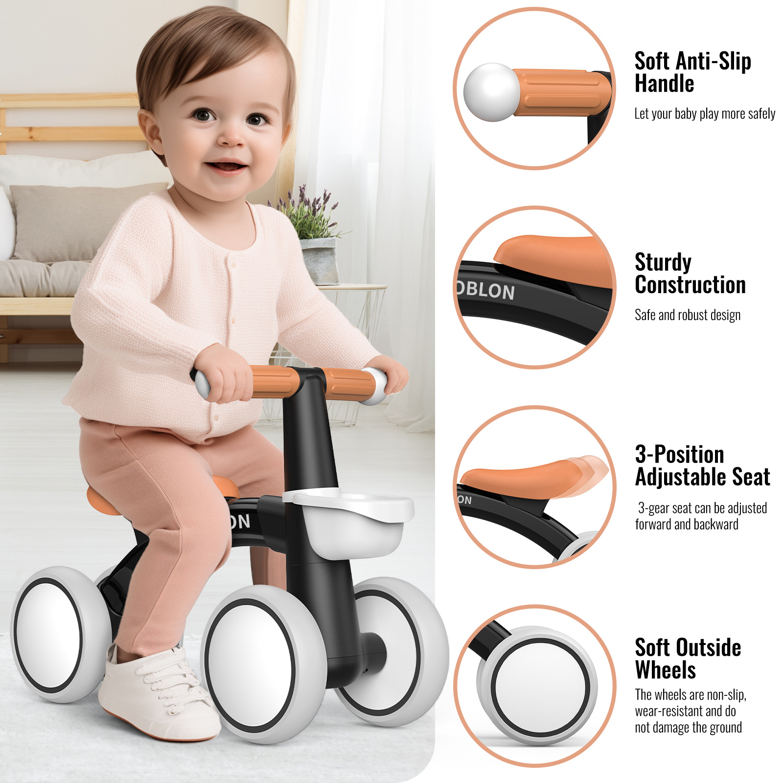 Kinderen Vierwielige Lichtgewicht Loopfiets, Baby Loopfiets met Mandje, Binnen/Buiten Baby Walker, 135° Extreme Stuurontwerp Voorkomt Zijwaarts Omvallen, Geschikt voor Jongens en Meisjes, Ideaal Verjaardagscadeau, Perfect voor Binnen/Buiten Spelen en Evenwichtstraining, Beschikbaar in Groen/Roze/Zwart/Blauw