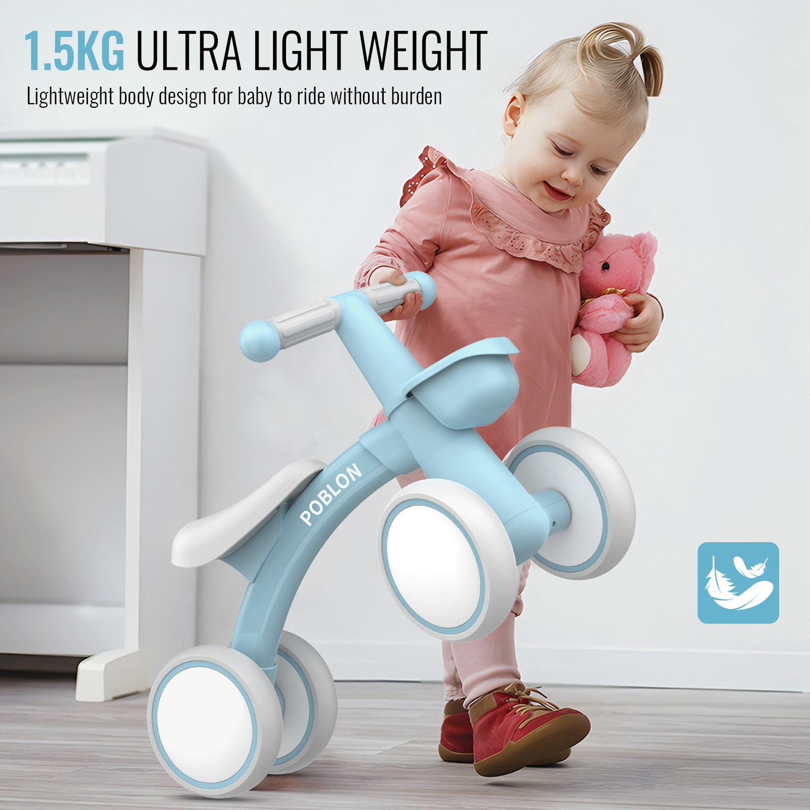 Kinderen Vierwielige Lichtgewicht Loopfiets, Baby Loopfiets met Mandje, Binnen/Buiten Baby Walker, 135° Extreme Stuurontwerp Voorkomt Zijwaarts Omvallen, Geschikt voor Jongens en Meisjes, Ideaal Verjaardagscadeau, Perfect voor Binnen/Buiten Spelen en Evenwichtstraining, Beschikbaar in Groen/Roze/Zwart/Blauw