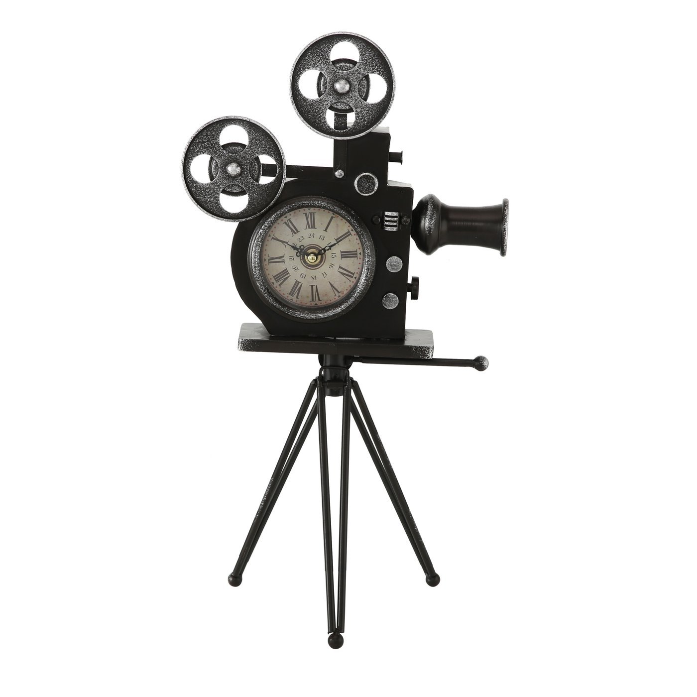 Image of Vintage Film Camera Table Clock – 52 Cm Tall Metal Decorative Clock, Dark Gray & Black, Quartz Movement, Retro Film Camera Room, Office & Shelf