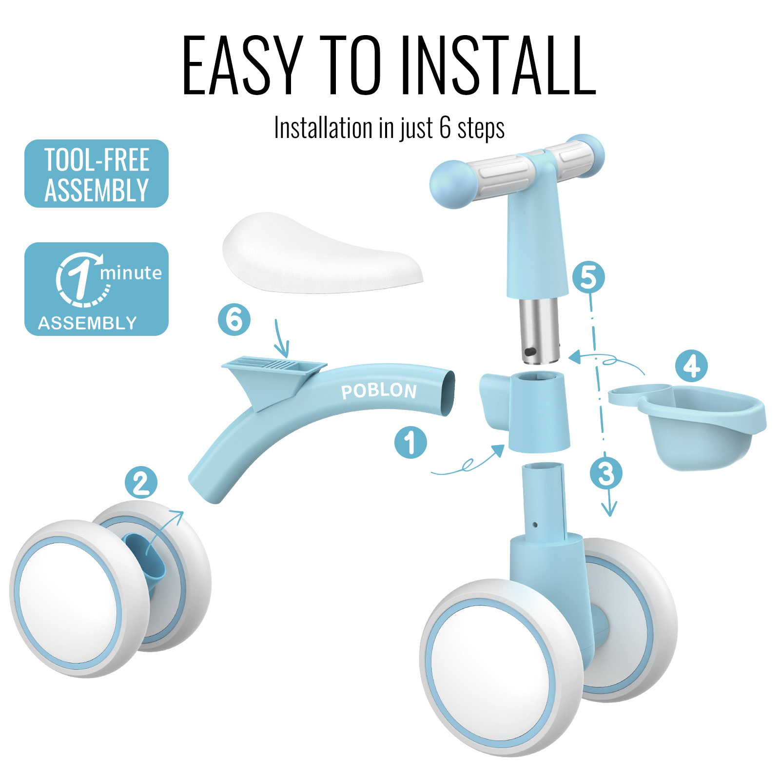 Kinderen Vierwielige Lichtgewicht Loopfiets, Baby Loopfiets met Mandje, Binnen/Buiten Baby Walker, 135° Extreme Stuurontwerp Voorkomt Zijwaarts Omvallen, Geschikt voor Jongens en Meisjes, Ideaal Verjaardagscadeau, Perfect voor Binnen/Buiten Spelen en Evenwichtstraining, Beschikbaar in Groen/Roze/Zwart/Blauw