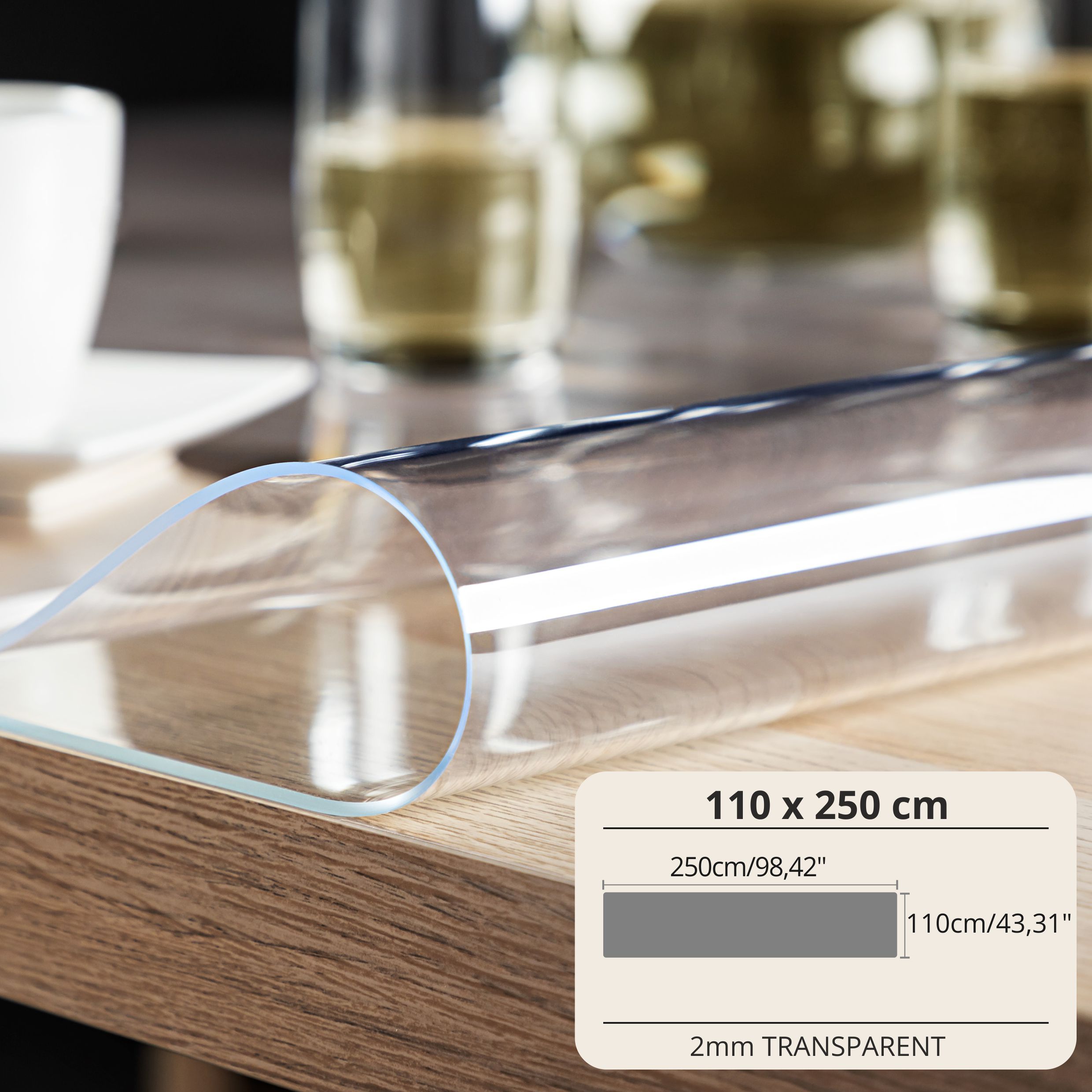 TEMU Mantel Protector con PVC de 2 mm - Ancho 110 cm - Mantel de Vidrio Transparente Resistente a Arañazos y Agua, Protector de de Limpiar, Papel de