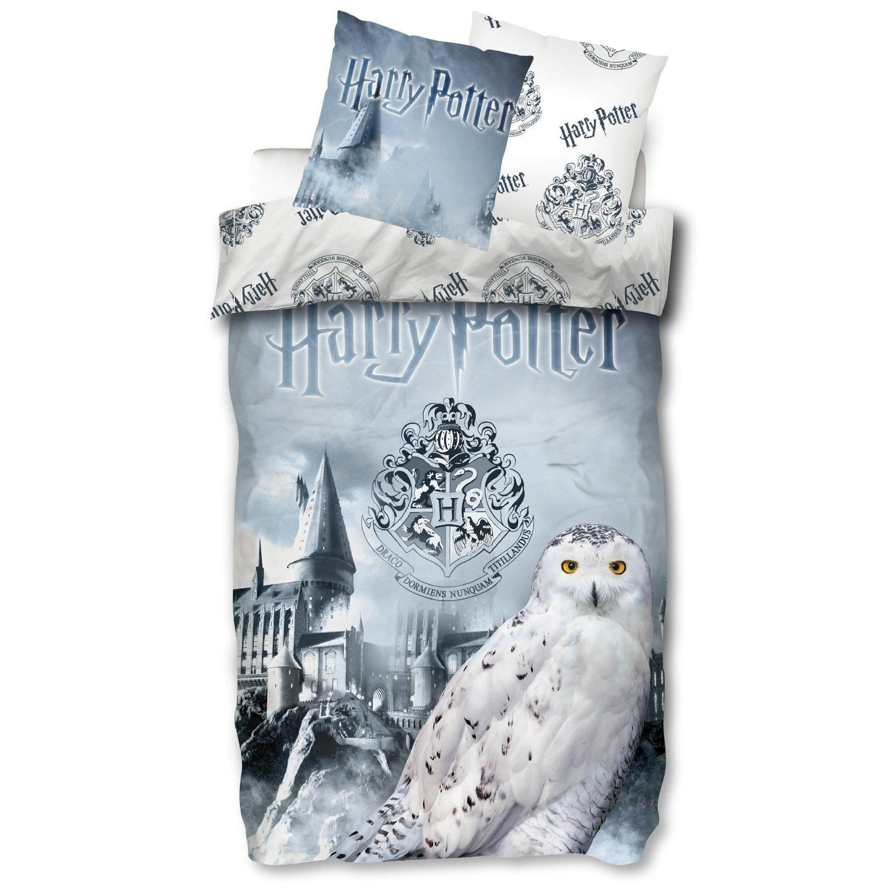 Image of Harry Potter Hogwarts Reversible Bedding Set, Duvet Cover 135x200, Pillowcase 80x80, 100% Cotton, Zipper Closure, Bedding For Young , Wizarding School, And The Owl