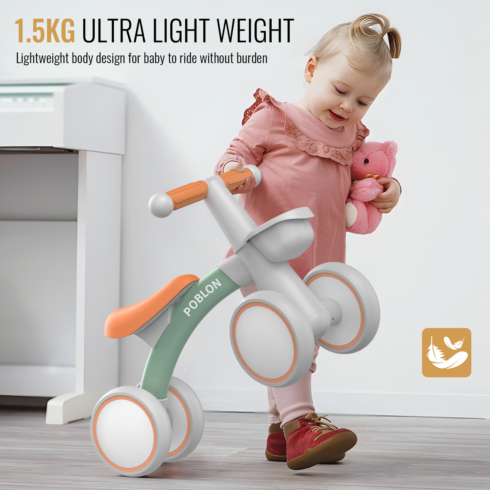 Kinderen Vierwielige Lichtgewicht Loopfiets, Baby Loopfiets met Mandje, Binnen/Buiten Baby Walker, 135° Extreme Stuurontwerp Voorkomt Zijwaarts Omvallen, Geschikt voor Jongens en Meisjes, Ideaal Verjaardagscadeau, Perfect voor Binnen/Buiten Spelen en Evenwichtstraining, Beschikbaar in Groen/Roze/Zwart/Blauw
