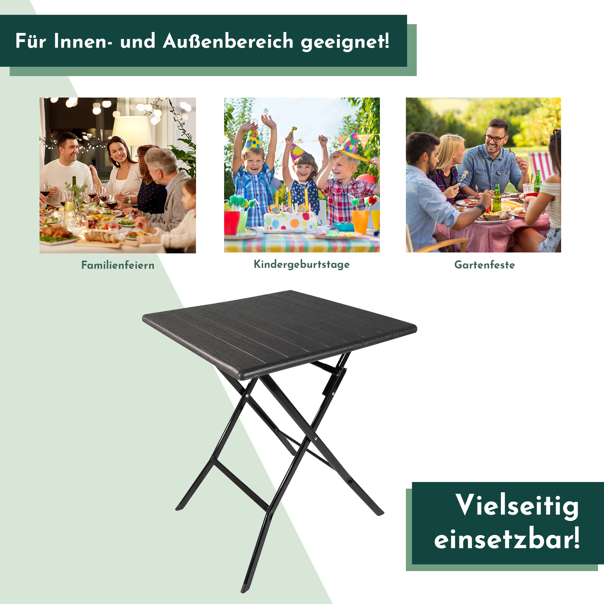 Folding Table With Wood-look Tabletop, Balcony Table 62 X 62 Cm (l X W) | Side Table With 40 Kg Load Capacity, Garden Table, Black Or Brown, Durable Plastic Table