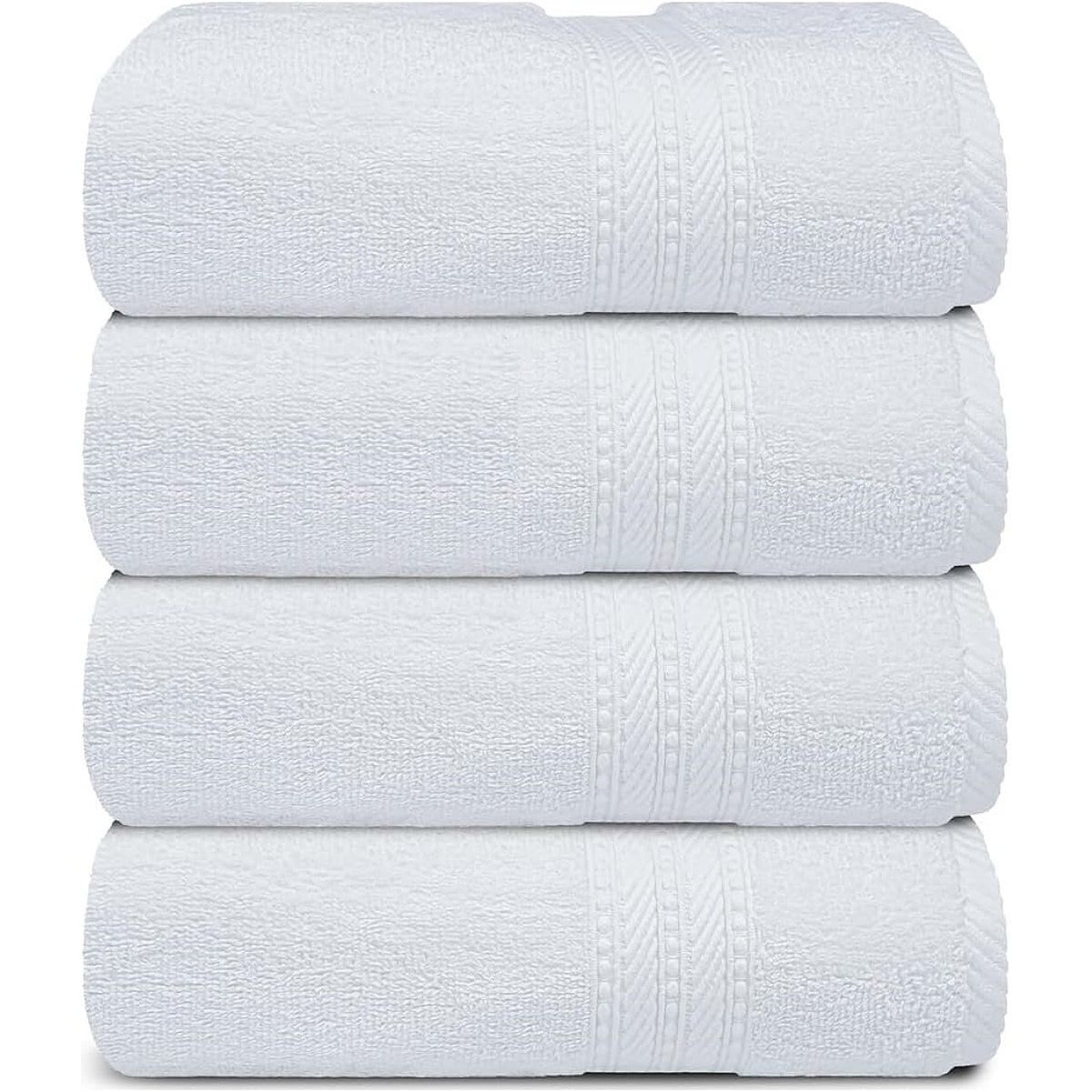 TEMU Pack Of 4 White Bath Towels 100% (70 X 130 Cm -500gsm) Quality Bath Towel Set