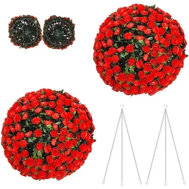 TEMU Parkland® Pack Of 2 Topiary Balls 28cm - Artificial Plant Boxwood Sphere, Uv Protected, No Maintenance Fake Leaf, Easy To Assemble Hanging Balls