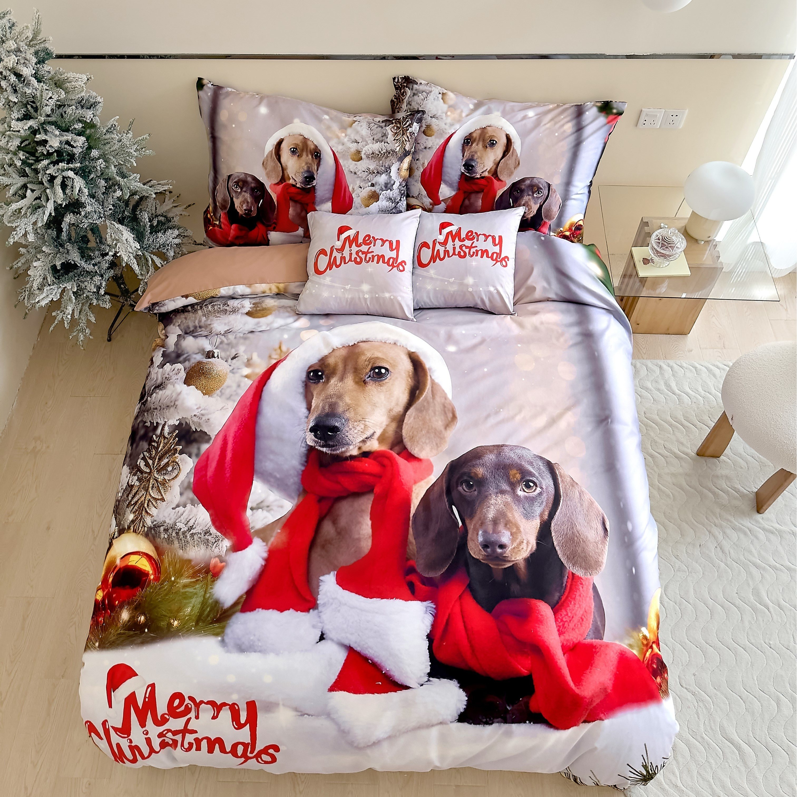 TEMU Christmas Dog 3pcs Bedding, Dog Christmas Bedding Set, Christmas Animal-patterned Bedding, Festive Dog Bedding Set, Christmas Dog Duvet Cover,