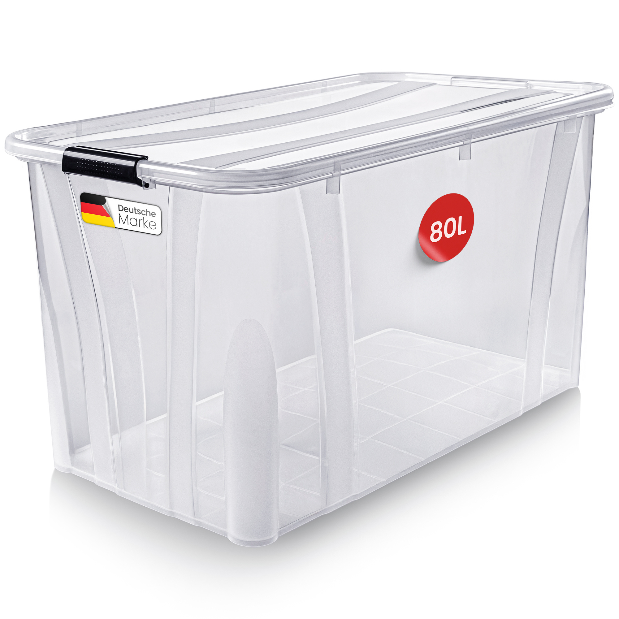 7/14/21/32/55/80 L Storage Box With Lid, Reinforced Edges, High-quality Plastic Box With Closure Clips.