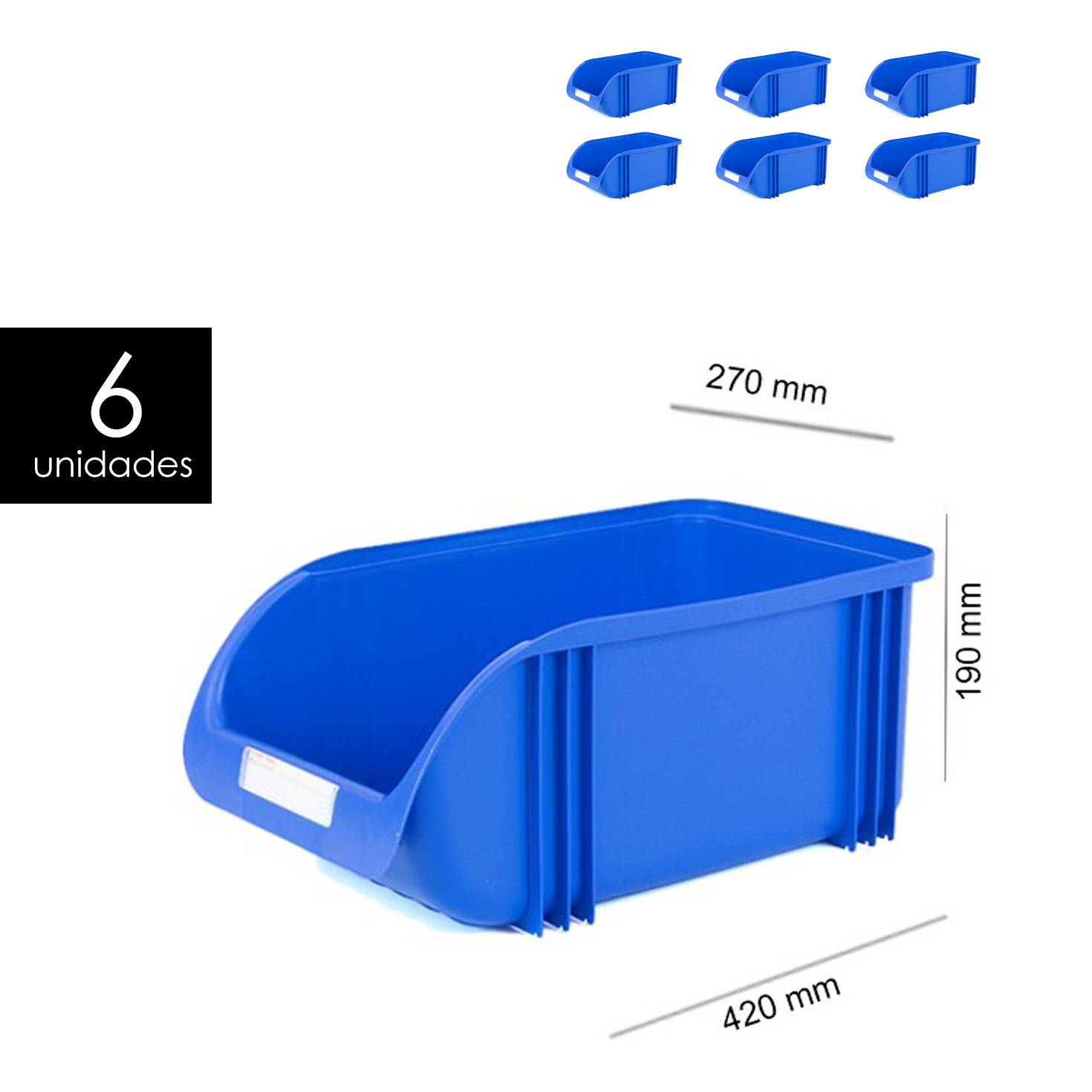 TEMU PLASTIKEN Pack 6 Unidades Gaveta Apilable Azul 27 cm x 42 cm x 19 cm. Organizador Tornillos, Cajones Apilables, de plástico.