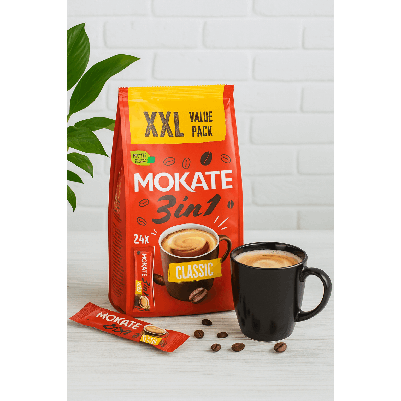 Mokate 3-in-1 Classic Instant Coffee Xxl (24 Sticks X 17g) Instant Coffee Drink Powder, Coffee To-go