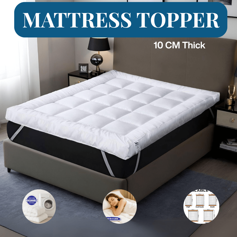 TEMU Mattress Topper Extra Thick 10 / 4 Inch Deep & Fluffy, Bounce Back Elastic Box Mattress Topper, Single Double King Super King Fast Shipping Uk