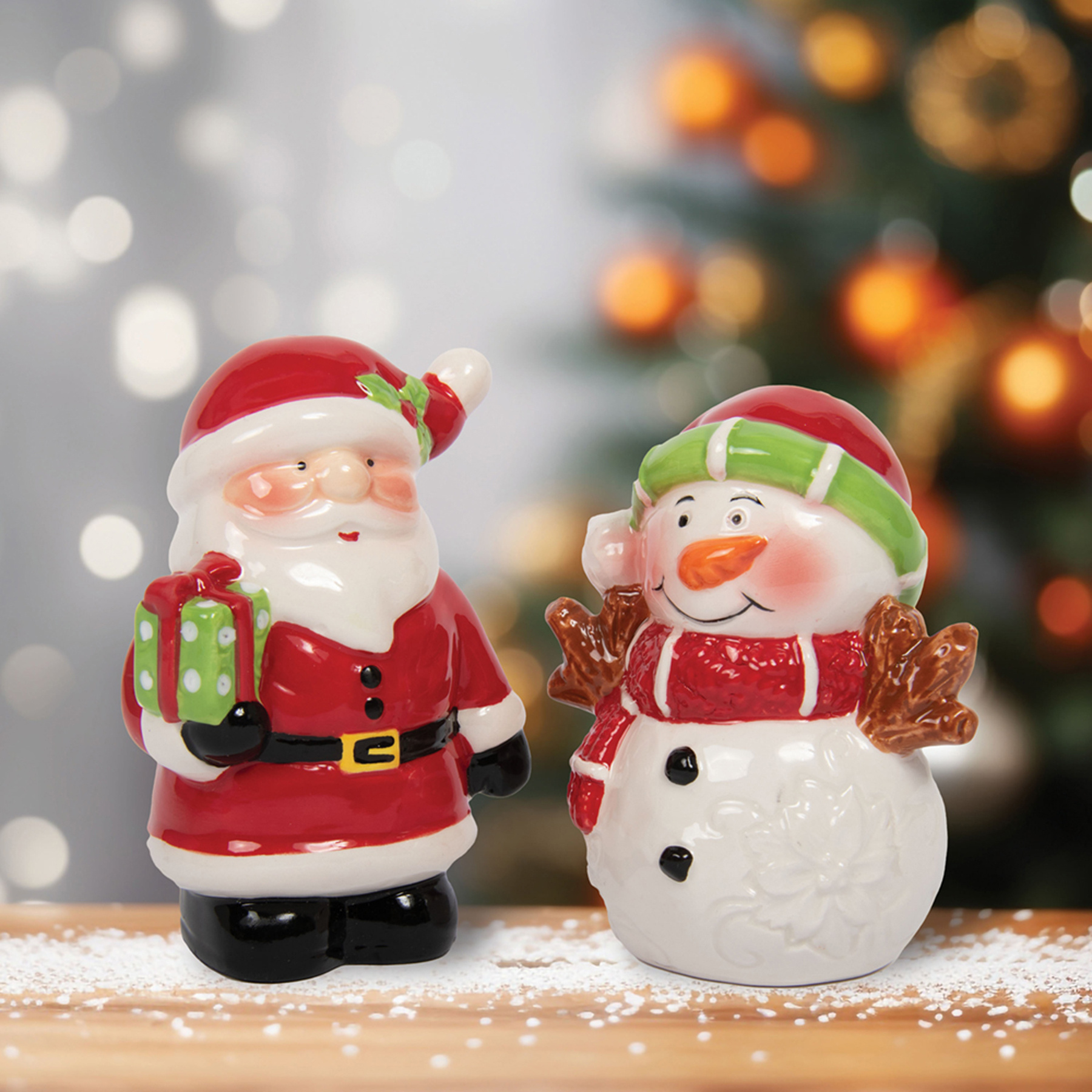 TEMU Christmas Cruet Set Salt And Pepper Pots Christmas Tableware In Matching Gift Box - Santa And Snowman Design