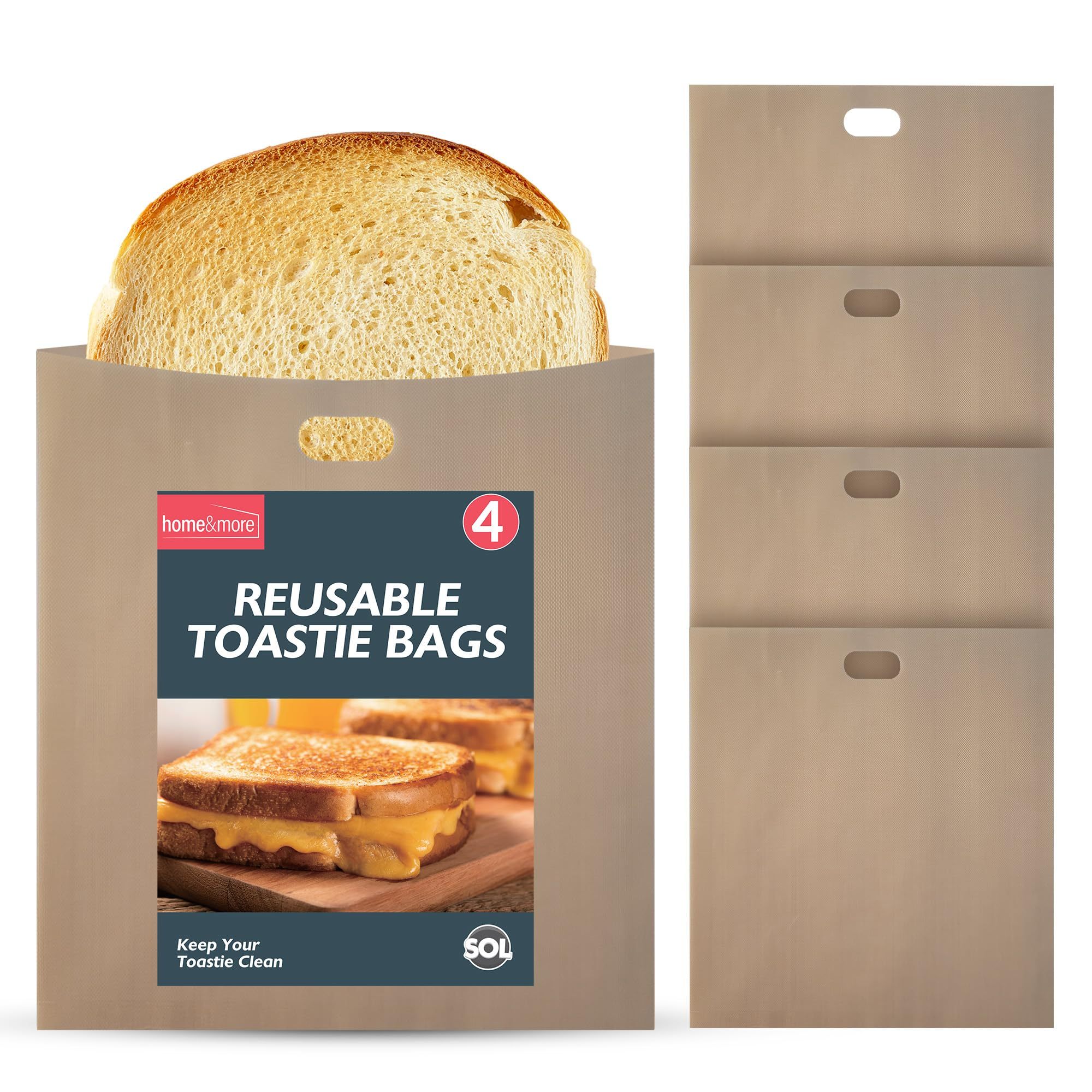 sol 4 pack reusable   bags nonstick toaster sandwich bags for mess free toasting durable toast pockets for sandwiches snacks   clean reusable toaster   to 240 uses per pack