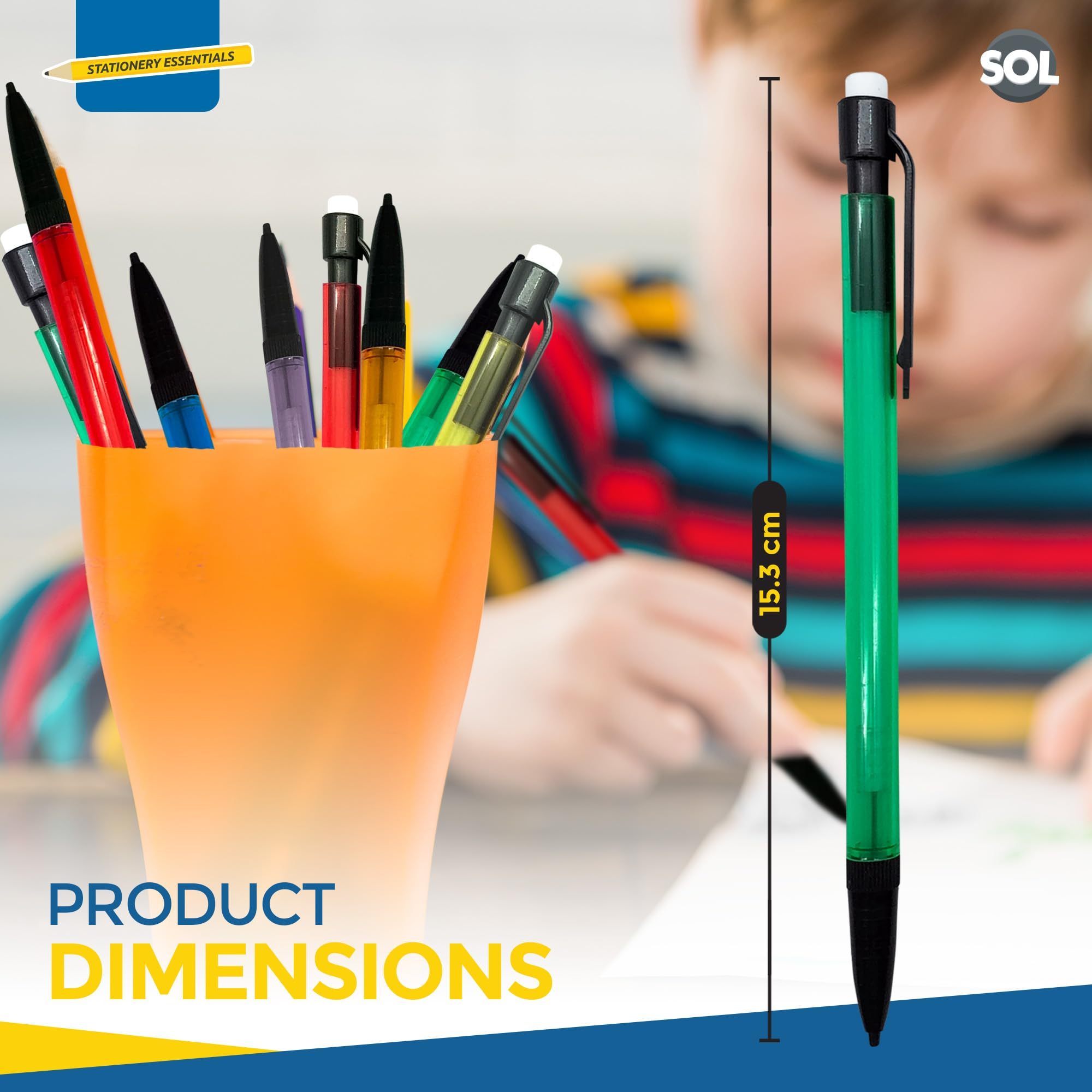 SOL 12 Pack Refillable Mechanical Pencils with Built-In Erasers, 0.7mm HB