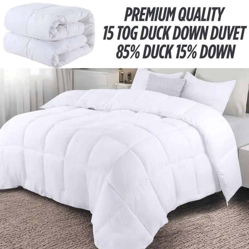 TEMU 15 Tog Duvet 85% Duck Feather & 15% Down Filling With Hand Stitched 3d Baffle Box Quilt, Washable Duck Feather Duvet Single/double/king/super