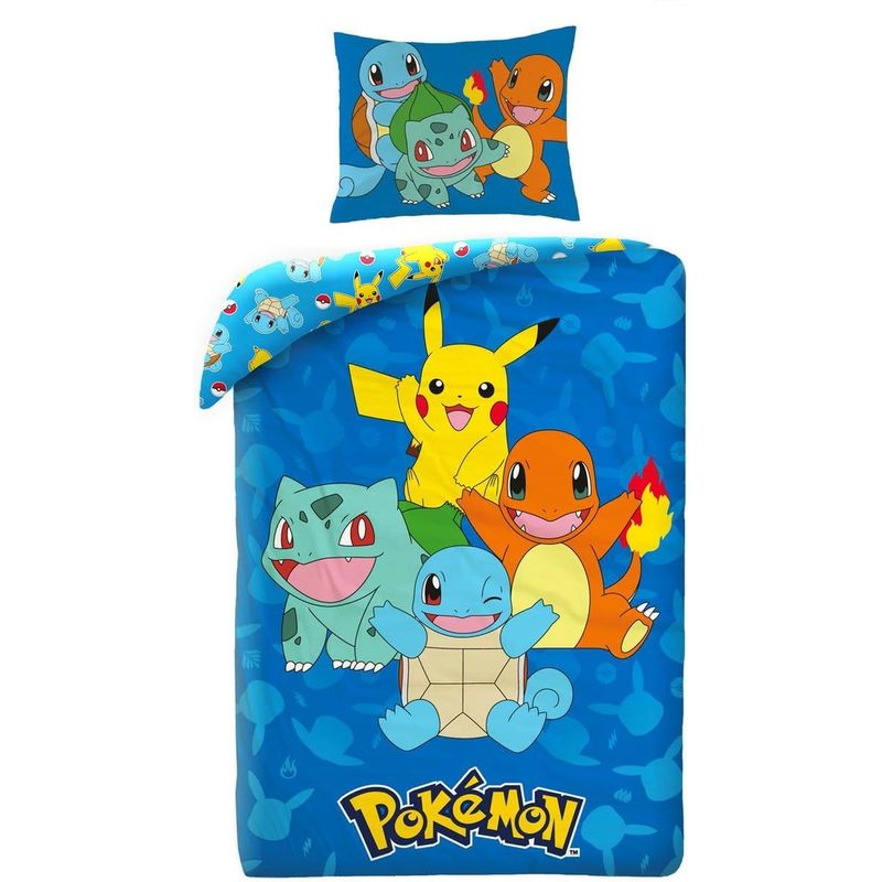 Pokémon Bed Set With Pikachu, , , And , Duvet Cover 140x200 Cm + Pillowcase, Blue, Pok579