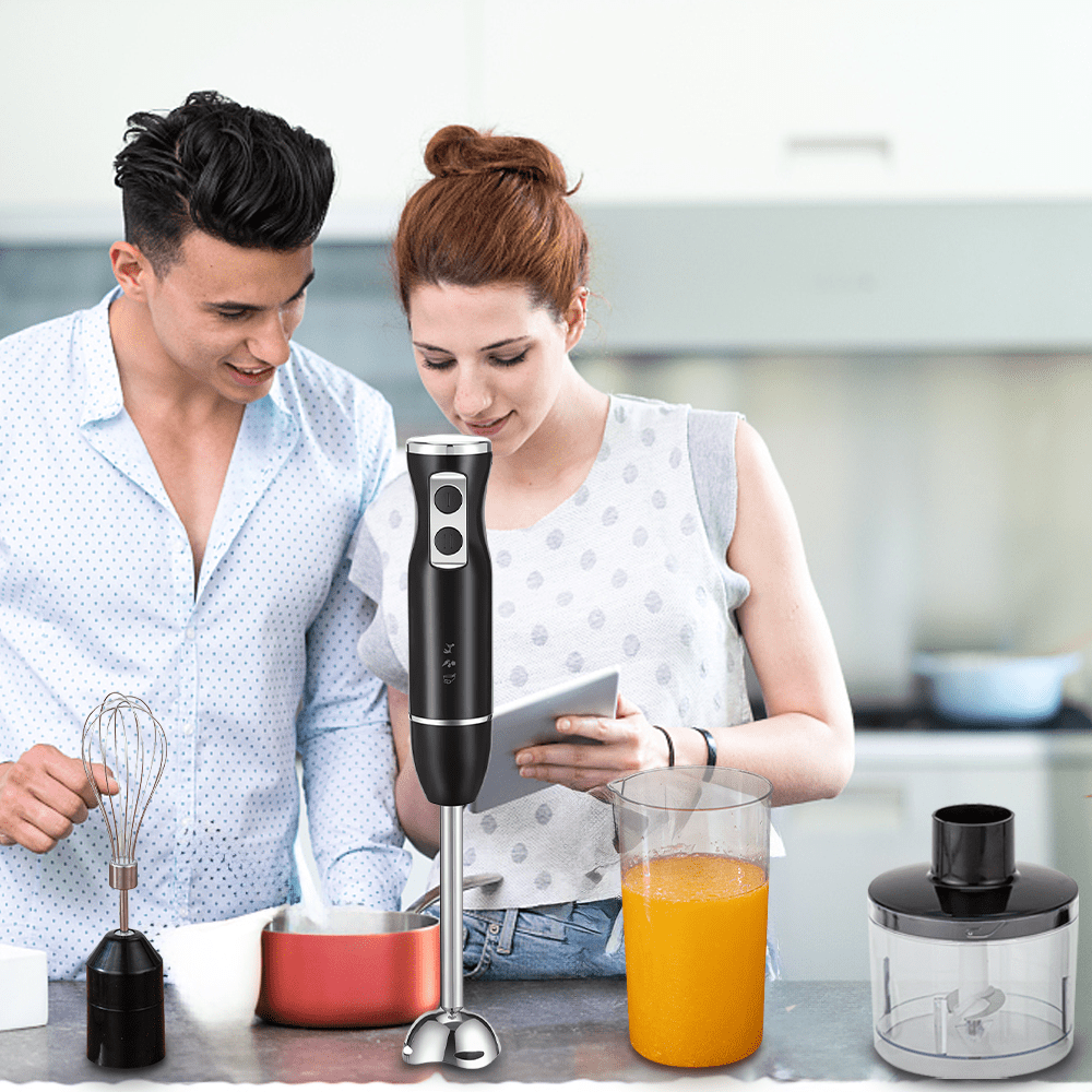 TEMU Hand Blender Electric With Egg Whisk & Chopper, Powerful 500w Hand Blender Set, Mixer Set Stainless Steel Shaft & , Black Handheld Mixer With