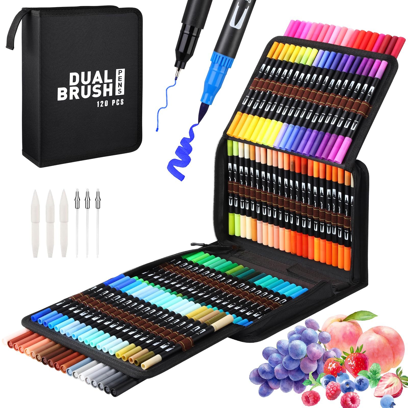 E-shop Pen Set 120 Farben Doppelfilzstifte, Malstifte für Kinder und Erwachsene, Faserschreiber und Fineliner Set für Aquarelle, Handlettering Mandala