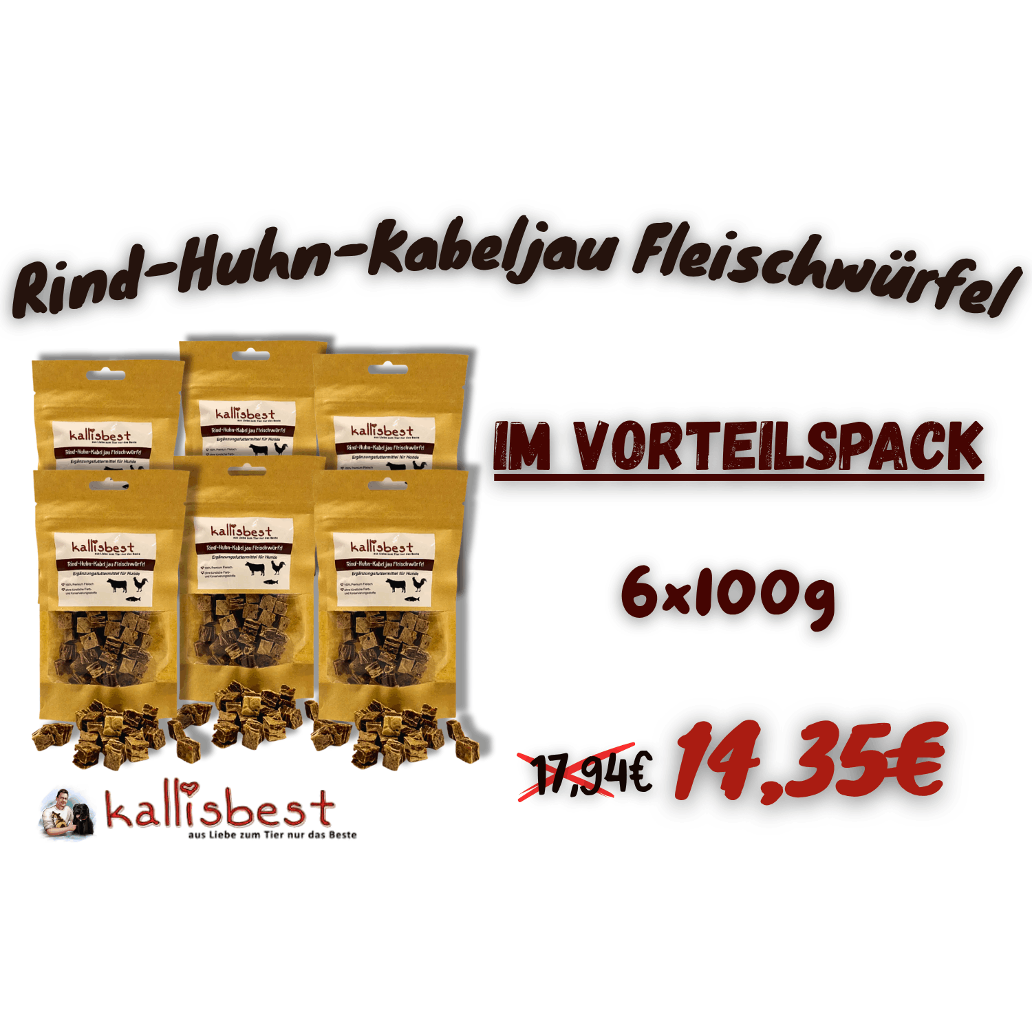 Image of Beef-chicken-cod Meat Cubes 100g For , Chemical Additives And Preservatives,, As A Snack/reward/for In-between Meals, Pack, Kallisbest - Of Animals, Verwaltungs Gmbh