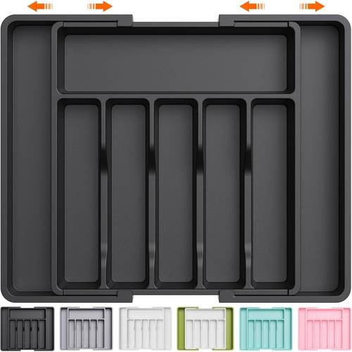 silveryware 1pc expandable drawer organizer adjustable plastic utensil tray for kitchen flatware cutlery spoons forks knives storage