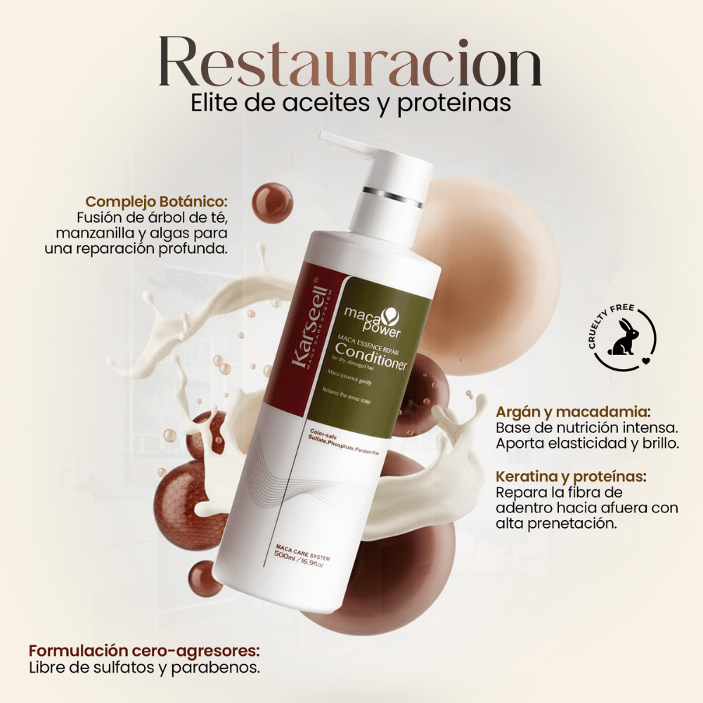 MACA CARE SYSTEM Profesionalni hidratantni regenerativni regenerator s hidroliziranim kolagenom, arganovim uljem i peruanskim ekstraktom Maca, dubinska nutricija, sjaj, glatkoća, protiv kovrčavosti, zaštita boje, za suhu, oštećenu, farbanu, obojenu, kemijski tretiranu kosu, bez sulfata, bez parabena, za svakodnevnu upotrebu, unisex, za sve tipove kose, ravna, kovrčava, tanka, gusta, jačanje i zdrav rast, 500 ml.