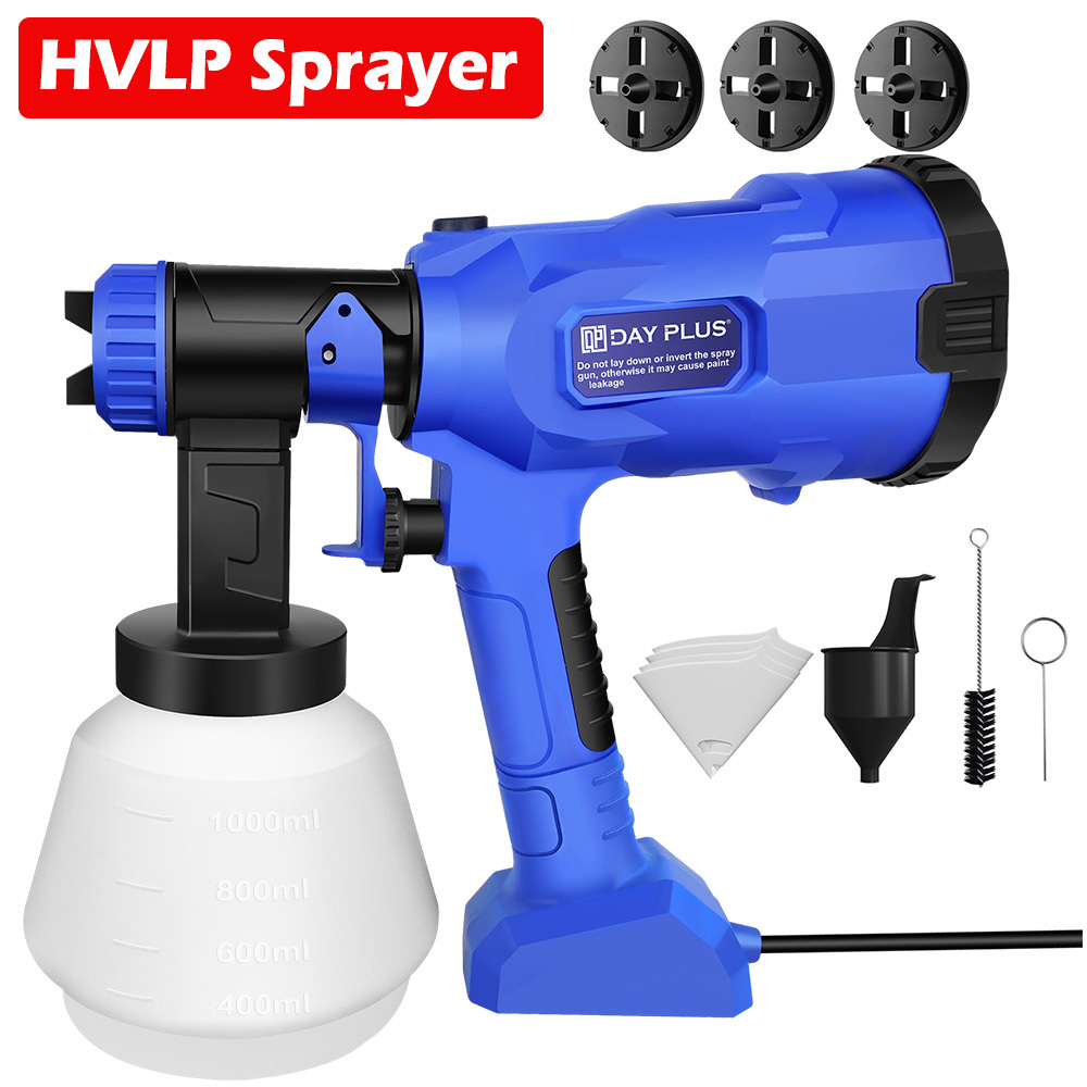 E-shop HVLP Farbspritzgerät, Kabelgebundene Spritzpistole mit 4 Düsen und 1000ml Abnehmbarem Behälter, 3 Mustern, Variabler Farbflussgeschwindigkeit,