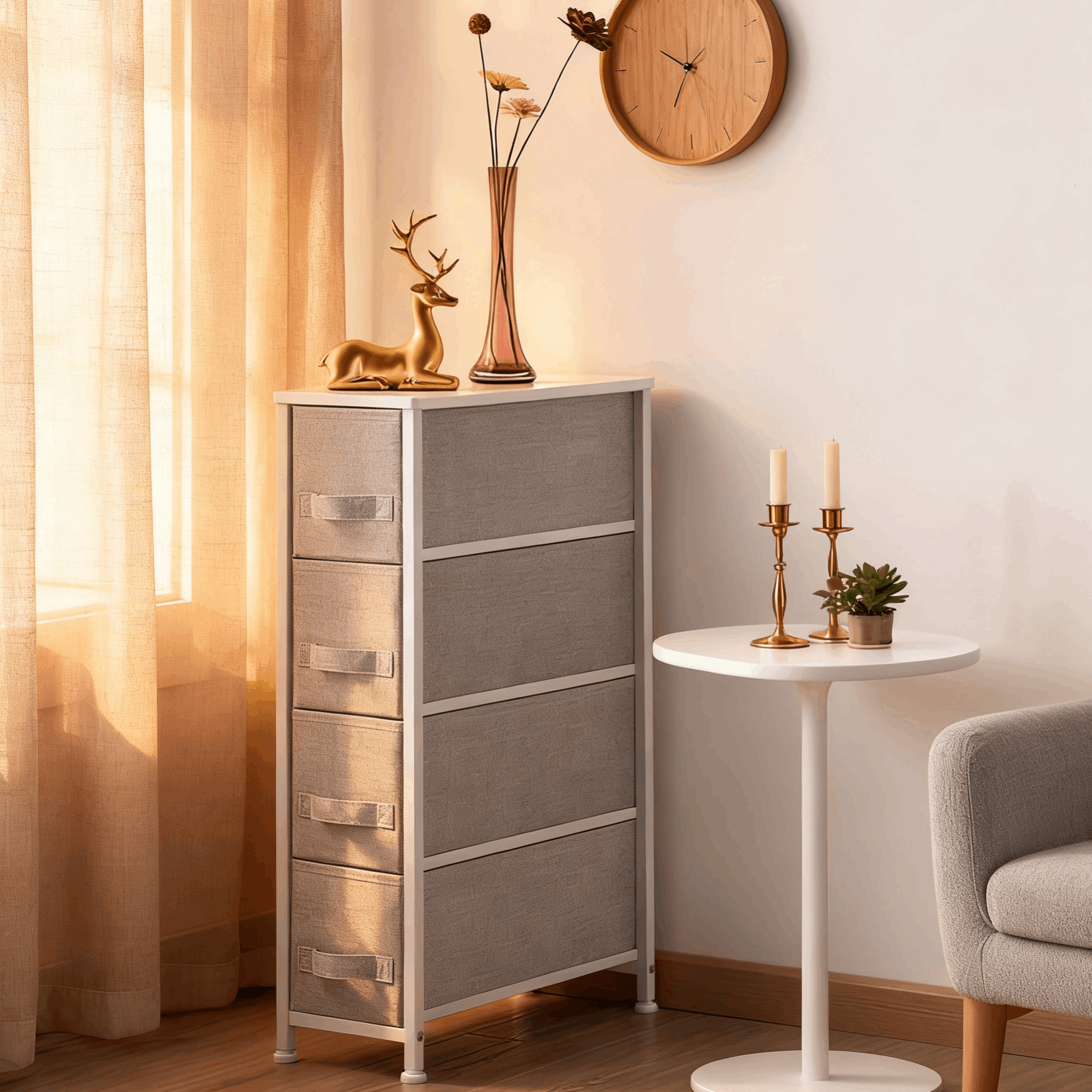 TEMU Costoffs Slim Storage Tower, Fabric Storage Tower, Vertical Storage Unit With 4 Fabric Drawers, 4-tier End Table With Deep Drawers, Ideal For