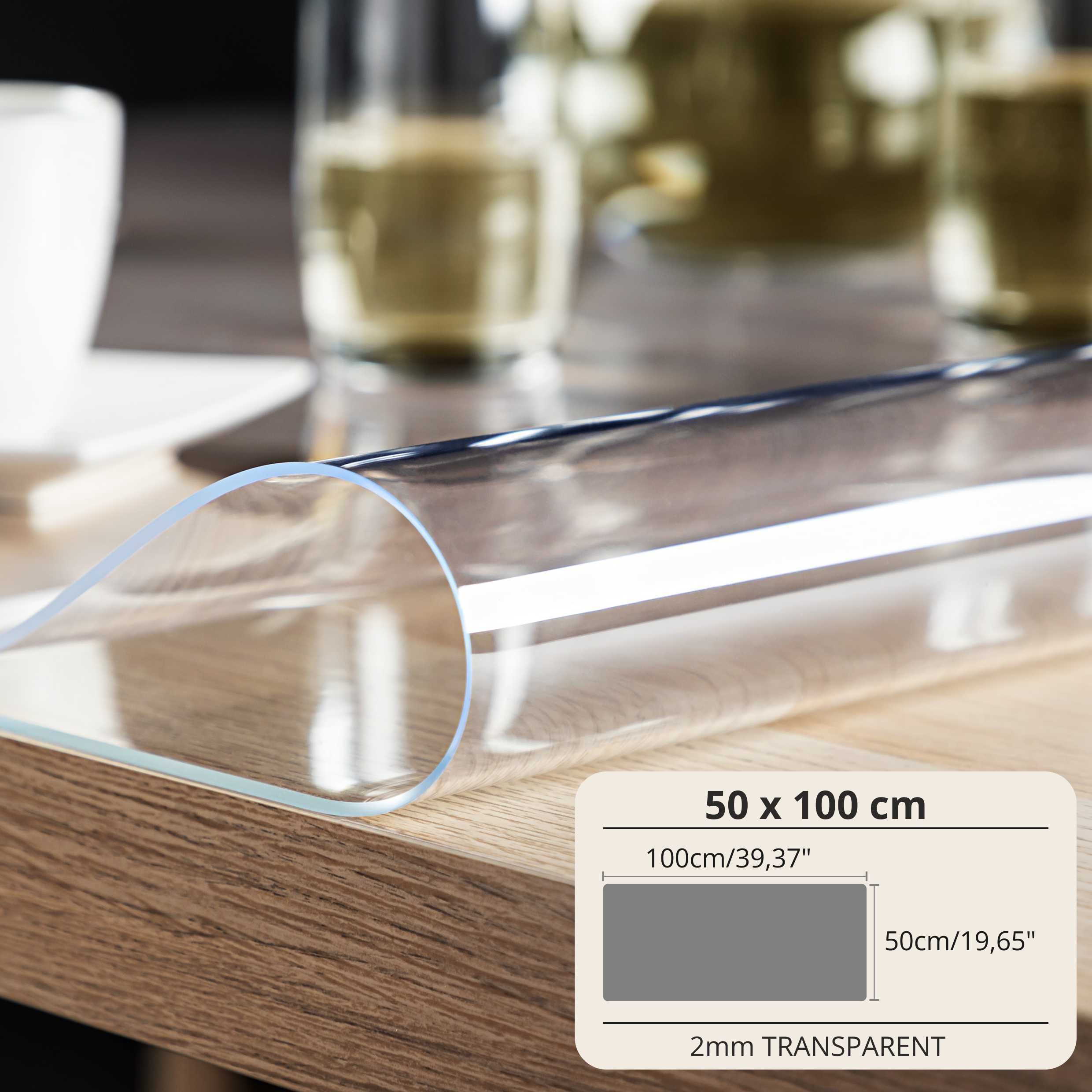 TEMU Protector de Mesa de PVC 2mm - Ancho de 50cm - Mantel de Vidrio Transparente Resistente a Arañazos y Agua, Fácil de Limpiar, Cubierta para