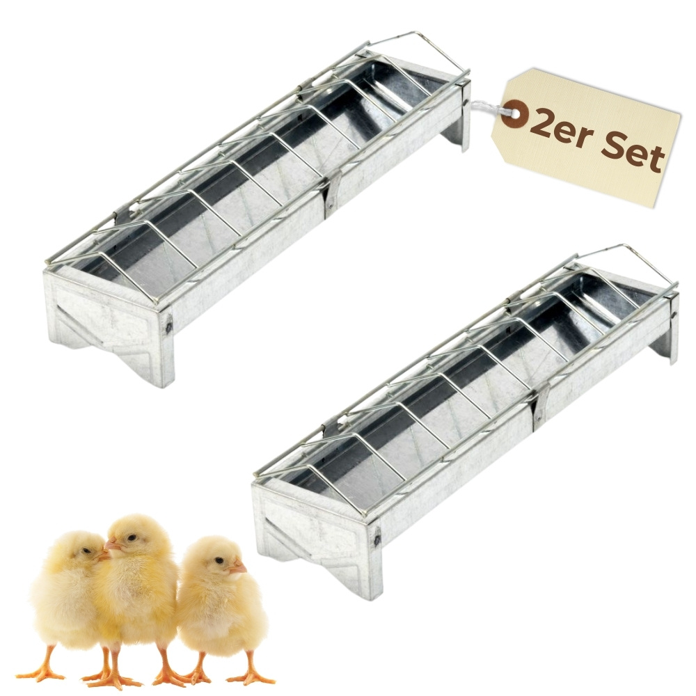 E-shop 2er Set Futterspender Hühner 30 cm Futterrinne Futtertrog Metall Küken Aufzucht Geflügel Tauben Fressgitter