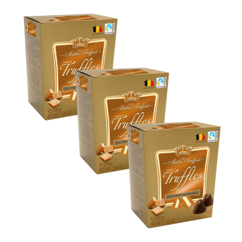 Image of 3 X 200g Maître Truffout Fancy Gold Truffles Salted Caramel – Premium Belgian Chocolate Truffles With Salted Caramel Flavor, Deliciously Melting And Creamy
