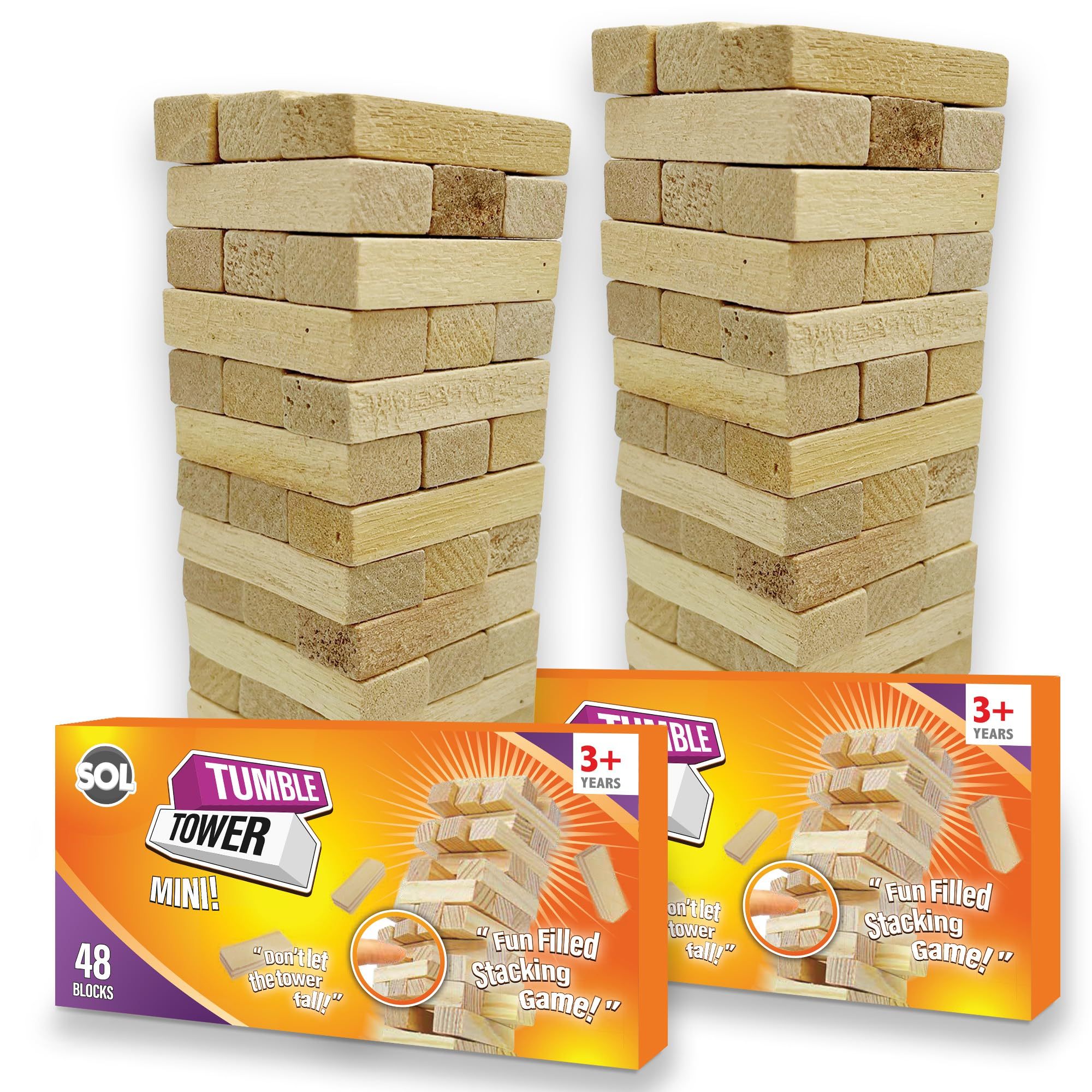 TEMU 2 Pack Mini Tumble Tower Game | Wooden Stacking & Balancing Blocks 3+ | Travel Size Classic Game | 96 Natural Wood Pieces For Bigger Tower |