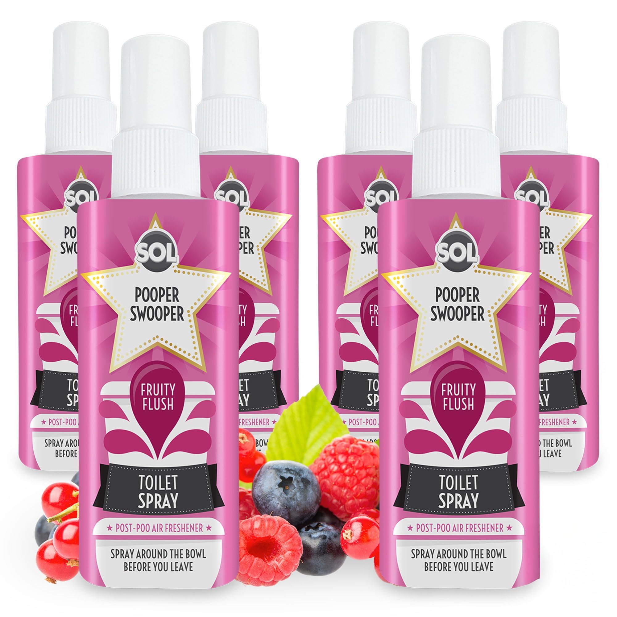 TEMU 6 Pack X 60ml Toilet Spray Air Freshener | Fruity Flush Scent | 2,200+ Sprays Total | Odour-neutralising Bathroom Deodoriser | Long-lasting Poop