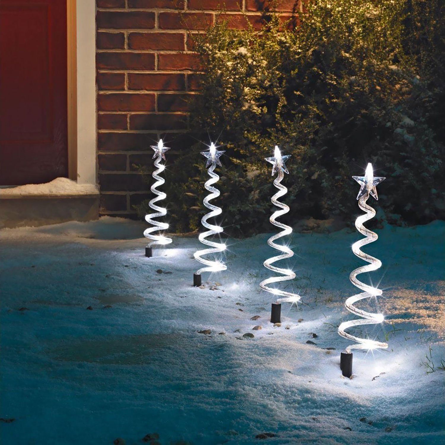 TEMU Set Of 4 Led Light Up Spiral Christmas Tree Path Finder Stake String Lights 40 Led Outdoor Garden Outdoor Festive Decoration