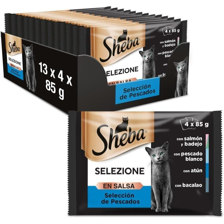 TEMU Sheba Selezione Comida Húmeda para Gatos Selección en Salsa, Multipack (Pack de 13 x 4 bolsitas x 85g