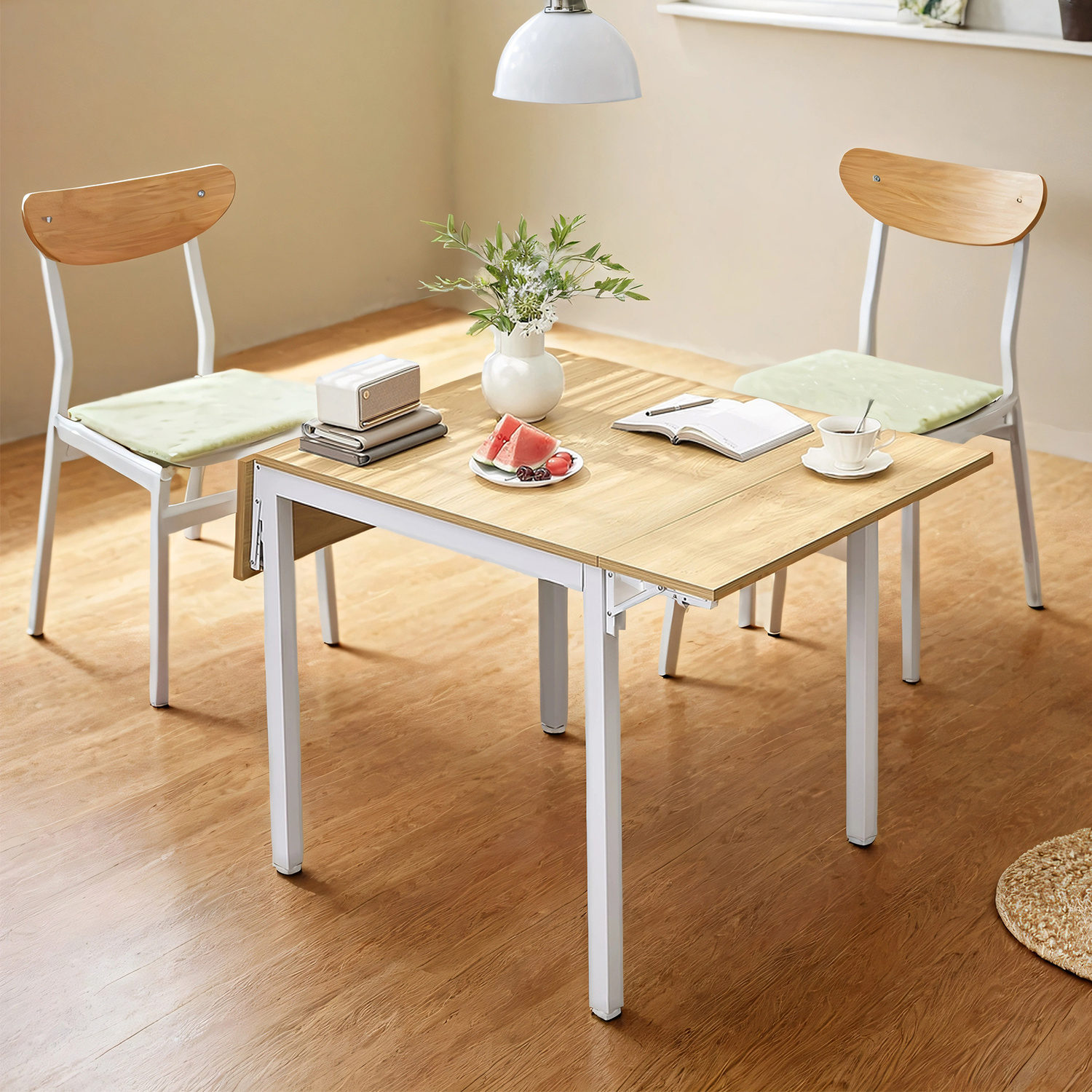 TEMU Table de Salle à Manger Pliable, Table de Cuisine Extensible, Bureau, pour 2 à 4 Personnes, Rectangulaire, avec Abattants, pour