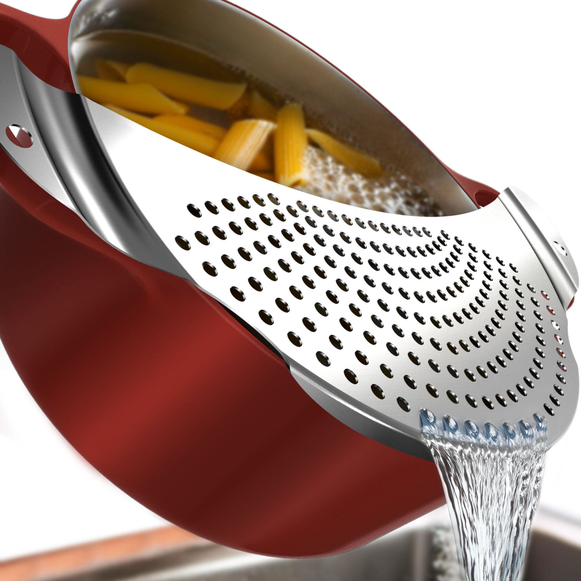 Image of Home Stainless Steel Pasta Strainer – Draining Aid For Pots And Pans Up To Diameter | Flat Draining Sieve | Perfect For Pasta & Potatoes