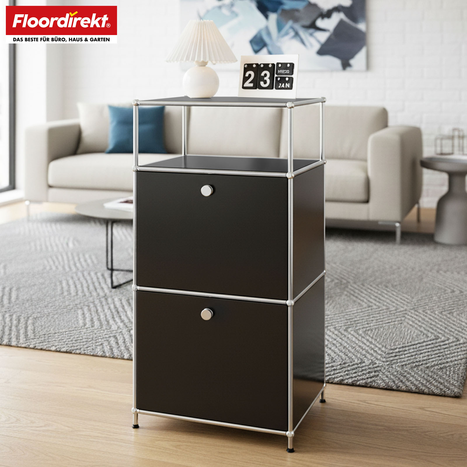 Floordirekt Metal Shelf Mk-120 - Storage Shelf With Lockable Compartments & Shelves - In - Modern Metal Shelf - Practical Storage Space - Durable & Sturdy - Flexible & Secure - Compact & Versatile