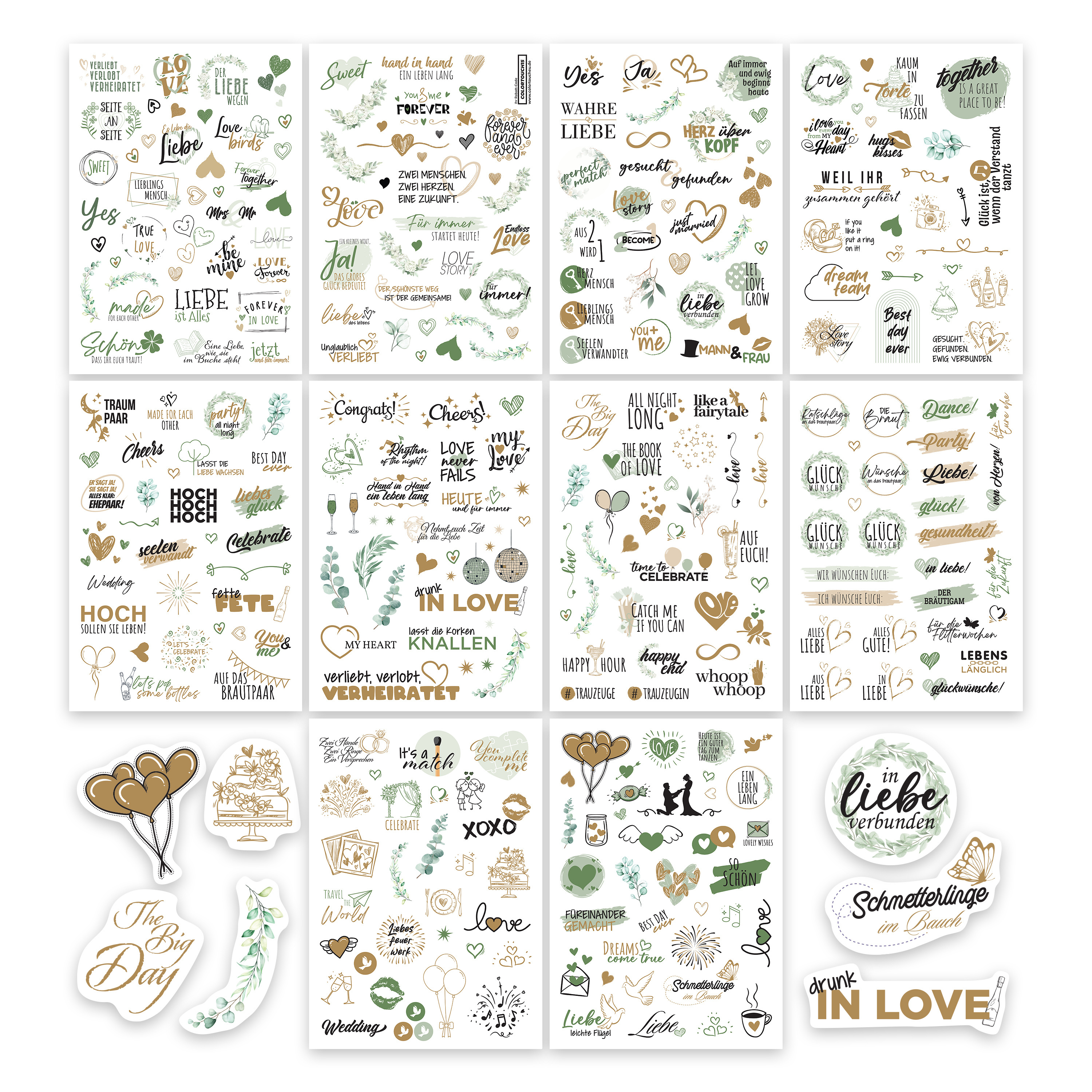 E-shop colortouch Hochzeit Aufkleber Gästebuch (325 Motive), Sticker Hochzeit für Fotoalbum, 10 Blatt Hochzeitssticker für für oder Bullet Journal,
