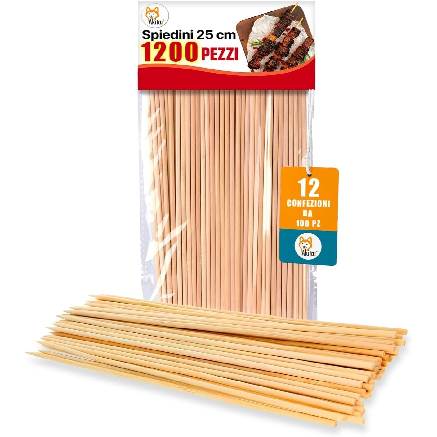 TEMU Akitaink - Bamboo Skewers 1200pcs, Bamboo Skewers, Diameter 3mm, Length 25cm - Perfect For Barbecue, And Diy