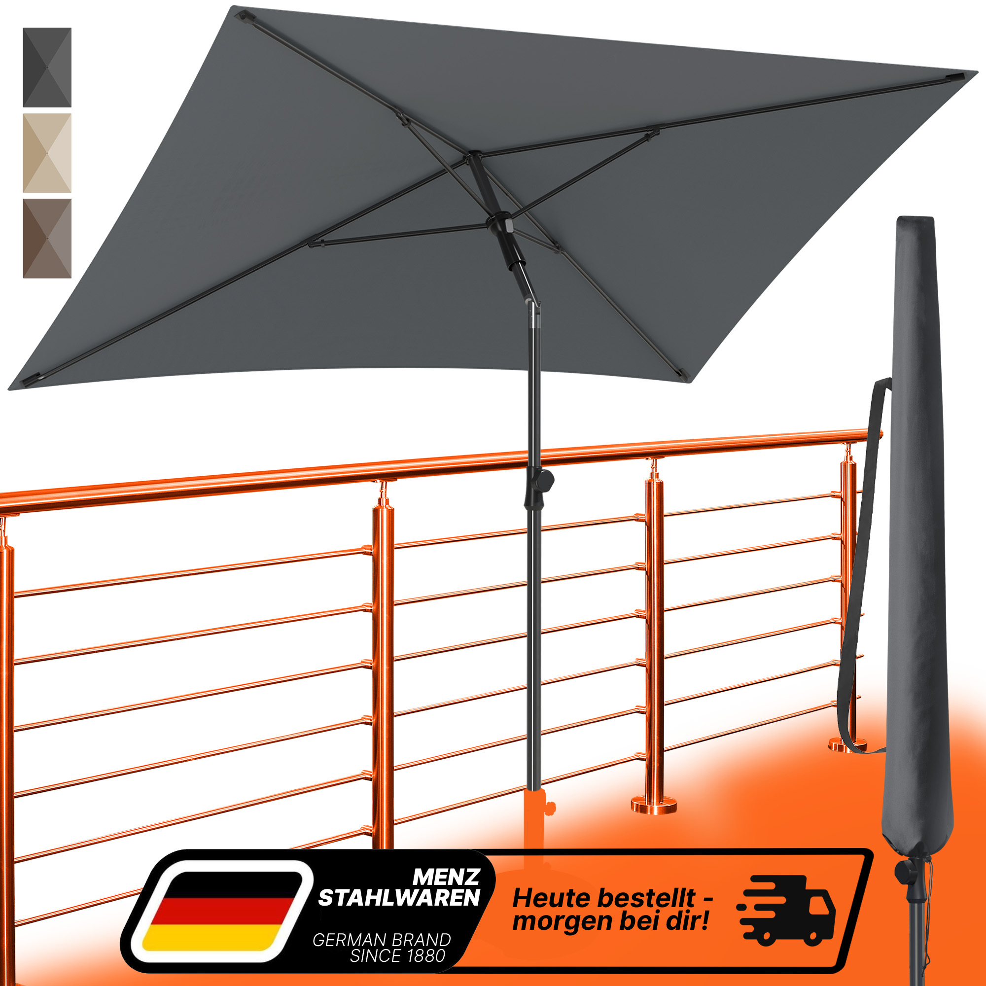 Image of Home Balcony Parasol Set 200x125 Cm With Protective Cover – Rectangular Uv50+ Sun Umbrella, Height Adjustable & Tiltable – Perfect For Balcony/patio/outdoor – Colors: /beige/taupe