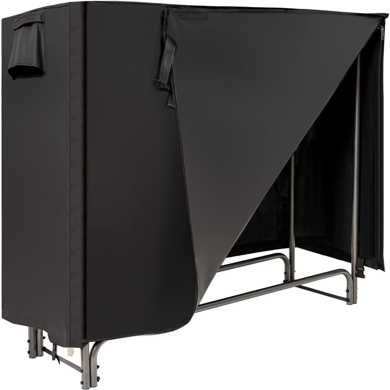 Image of 122.5cm Firewood Storage Rack, Sturdy Iron Stand With Waterproof Pvc Cover