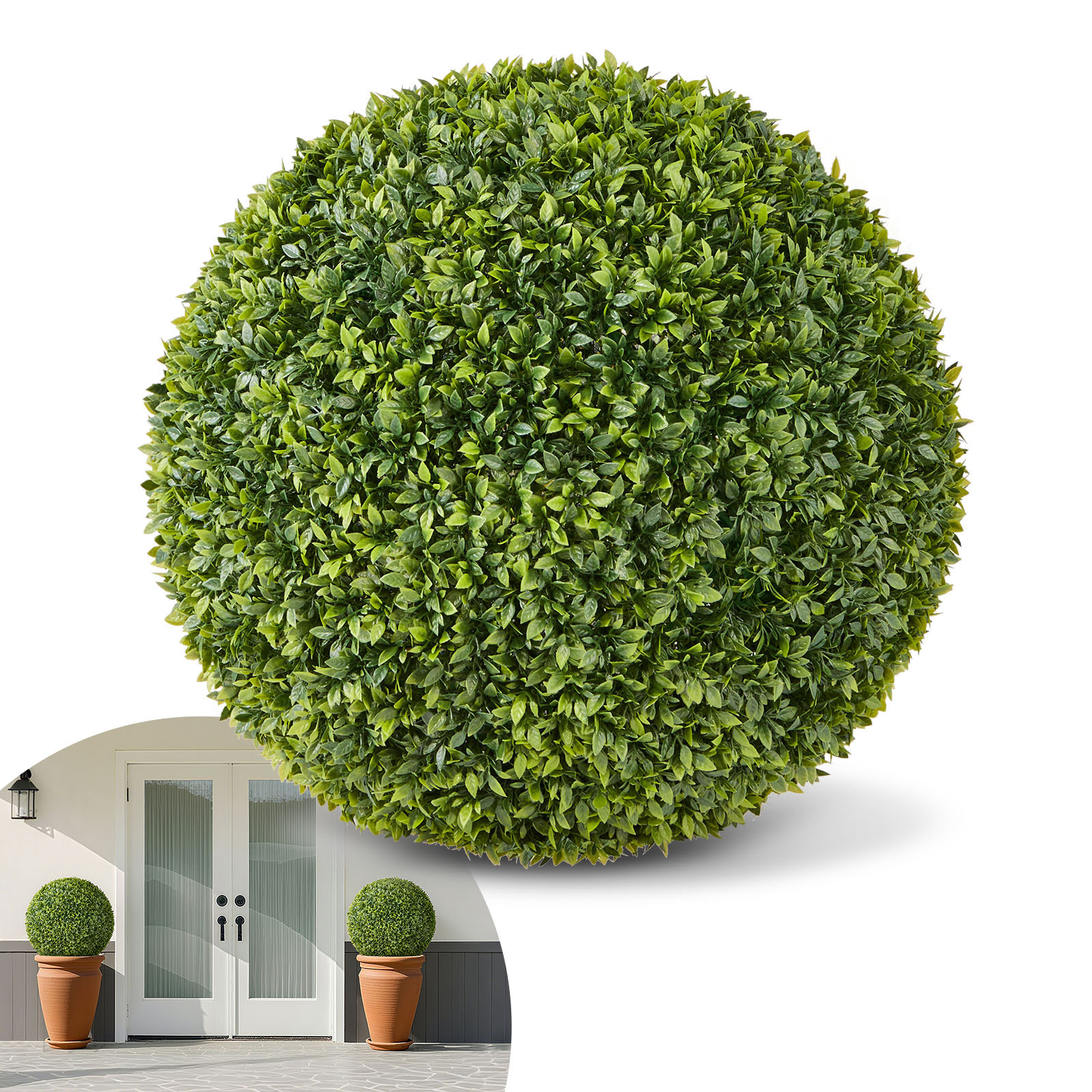 Image of Vevor Artificial Topiary Ball, 584mm Boxwood Plant Balls, Fake Look Real, Easy Assembly For Decor Front Porch Outdoor Patio Garden Balcony Backyard And Indoor Home Wedding, Green