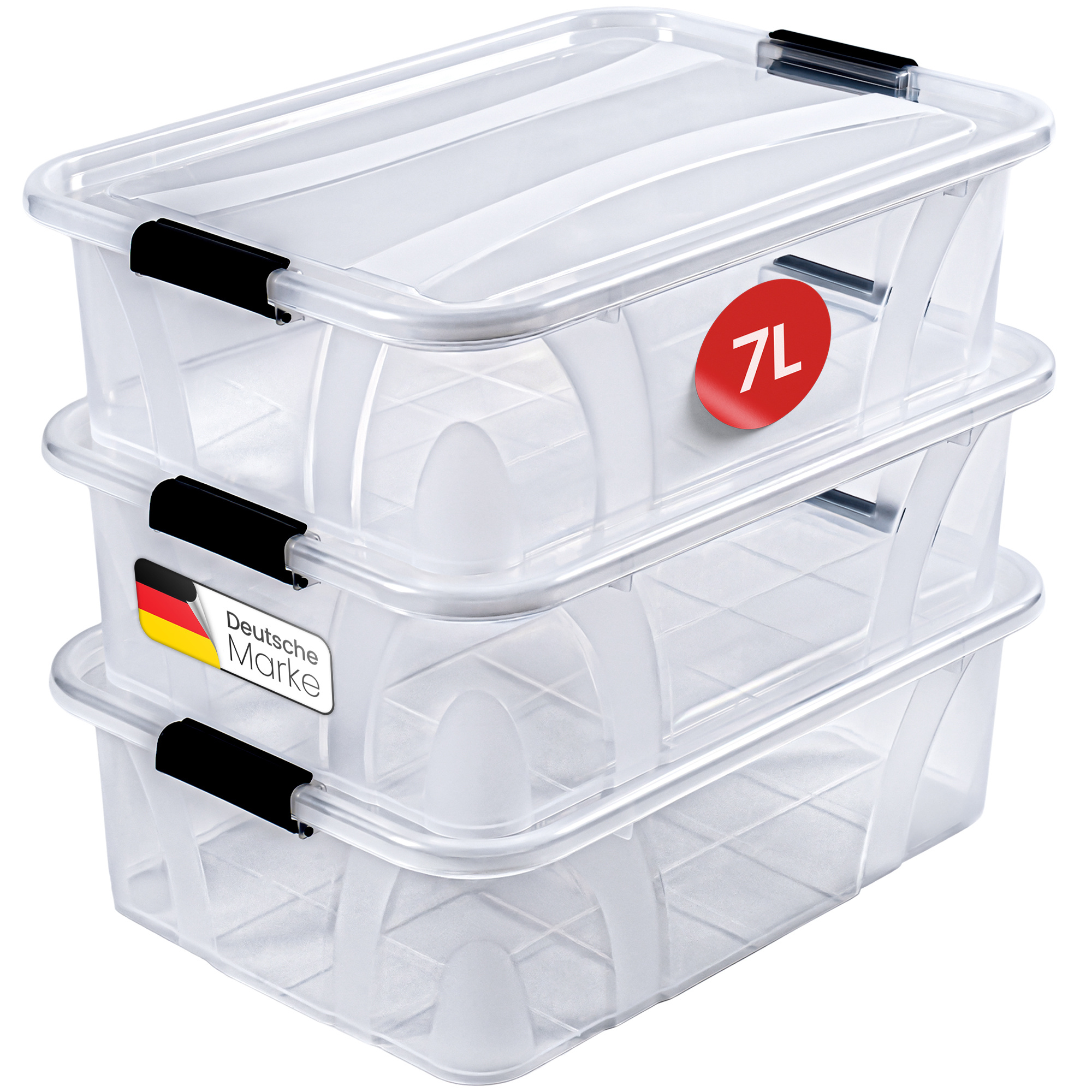 TEMU Storage Box With Lid – In 7 L, 14 L, , 32 L, 55 L, Or 80 L (optional 3-piece Set) – Stackable Plastic Box With Sturdy Locking Clips – Bpa-free,