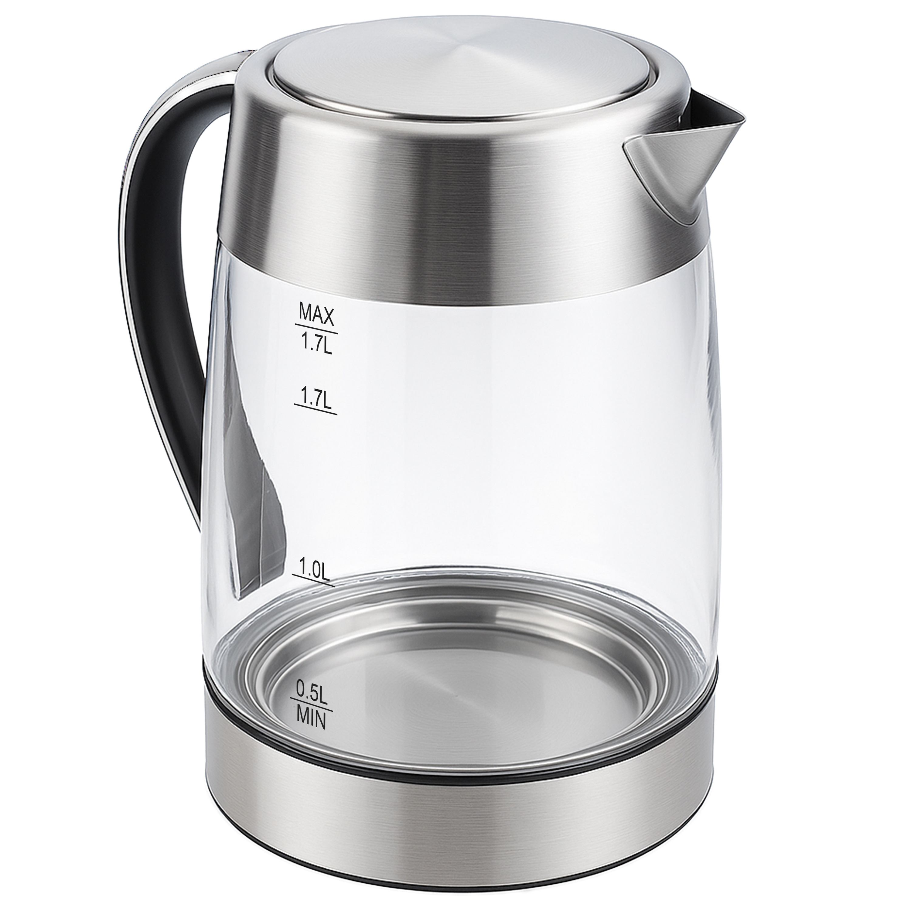 TEMU Wireless Electric Kettle 1.7l Glass And Stainless Steel, Led Lighting, 360° Rotating Base, Anti-scale Filter And Auto Shut-off, Water Level