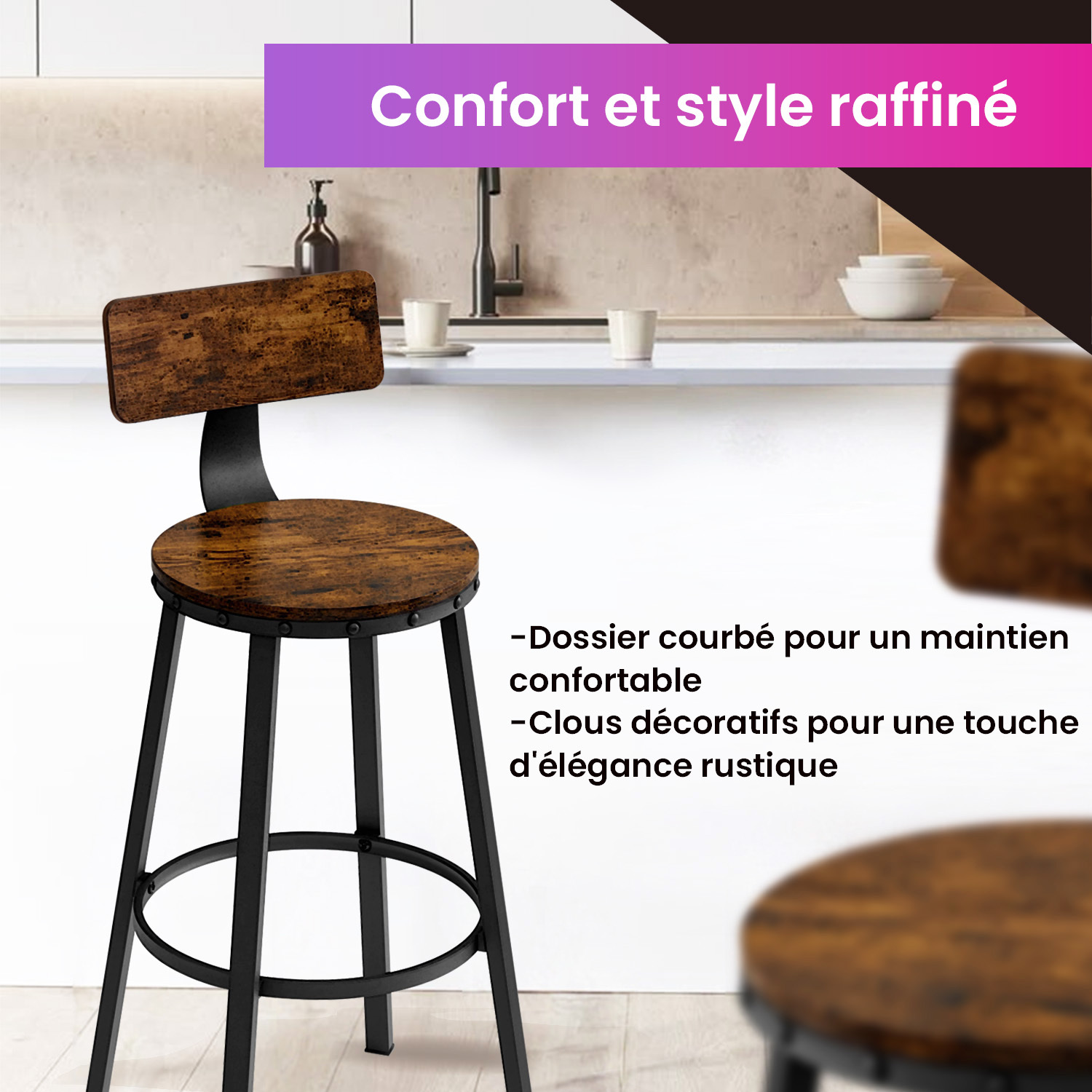TEMU Ensemble de 2 Tabourets de Bar, avec , Cadre en Acier, Siège de 73,1 cm de Hauteur