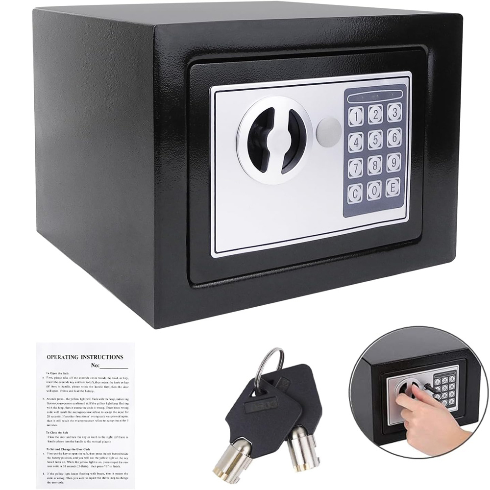E-shop 4,6L Elektronischer Safe Möbeltresor Für Schmuck Bargeld Sicherheit,Wandtresor mit 2 Notschlüssel, 2 Doppelstahlbolzen Zahlenschloss Stahlsafe
