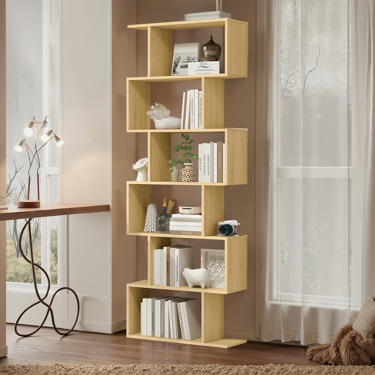 TEMU Étagère à 6 Niveaux, Meuble de rangement, Cloison Séparateur, pour Salon, Chambre, Bureau
